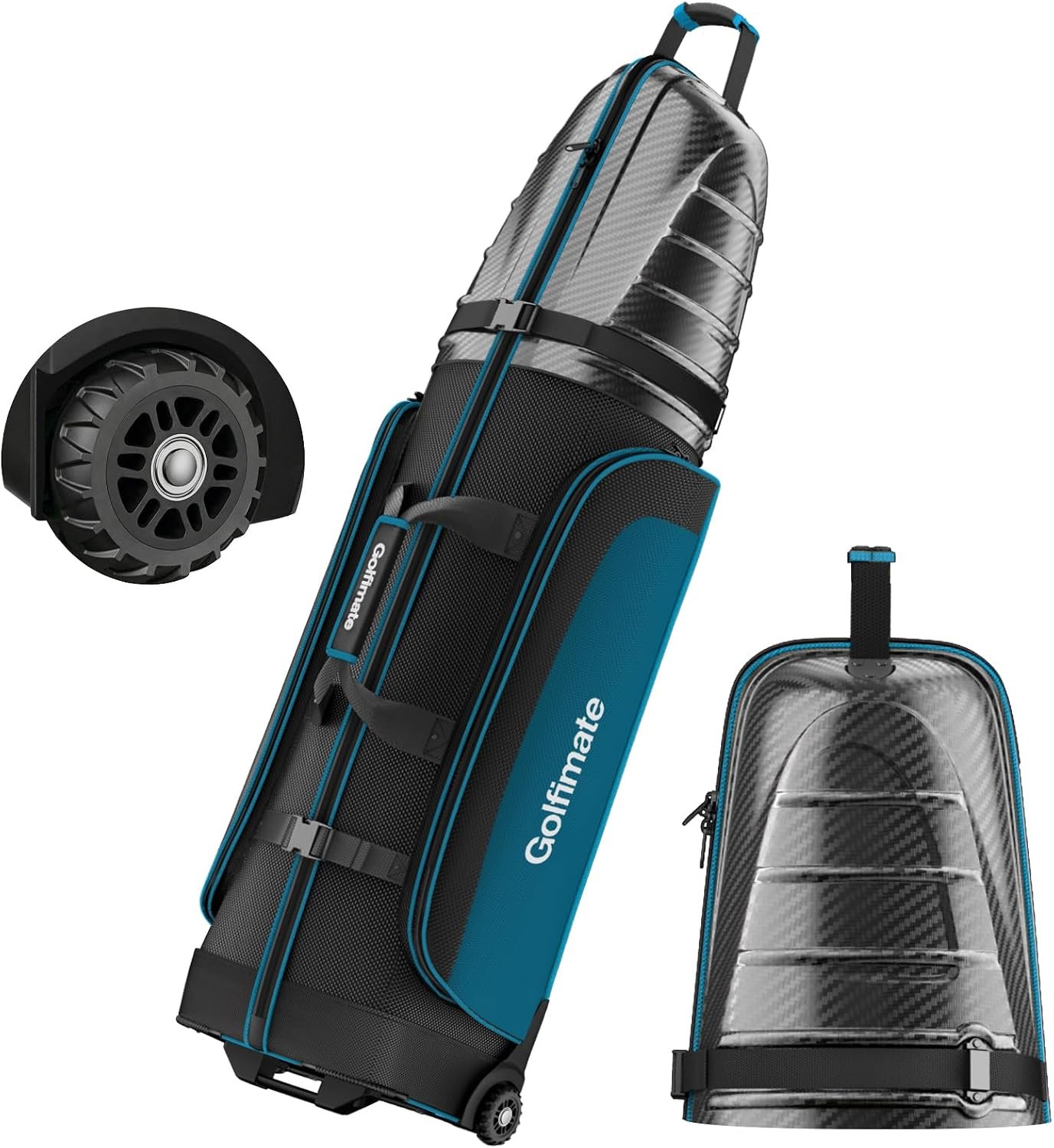 Golf Travel Bags for Airlines with Carbon Fiber Hard Top, Protective Club Traveling Cover with Wheel, Golf Club Carrier Case for Airplanes, Thick Padding, Durable Zippers and 2 Sided Spacious Pockets