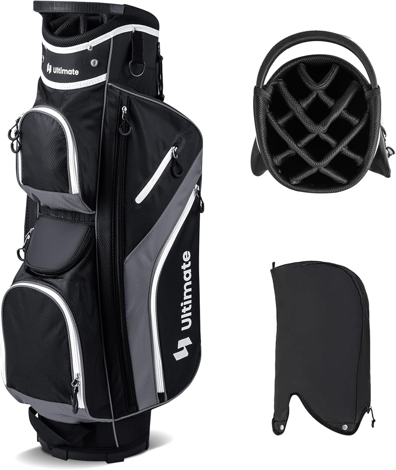 KOTEK Golf Cart Bag, 14 Way Organizer Divider Golf Club Bag with 9 Pockets, Cooler Bag, Rain Cover, Adjustable & Detachable Dual Shoulder Straps, Lightweight Cart Golf Bag for Men & Women