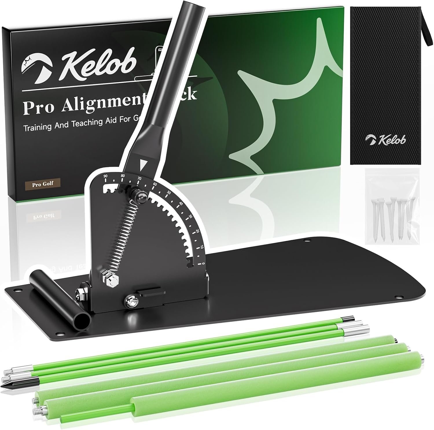 KELOB Golf Alignment Sticks Holder with Angle Adjustment, Metal Base & Metal Threaded Connectors, Golf Training Aid for Putting, Full Swing, Posture Correction, Golf Swing Trainer for Men and Women | Foam padding