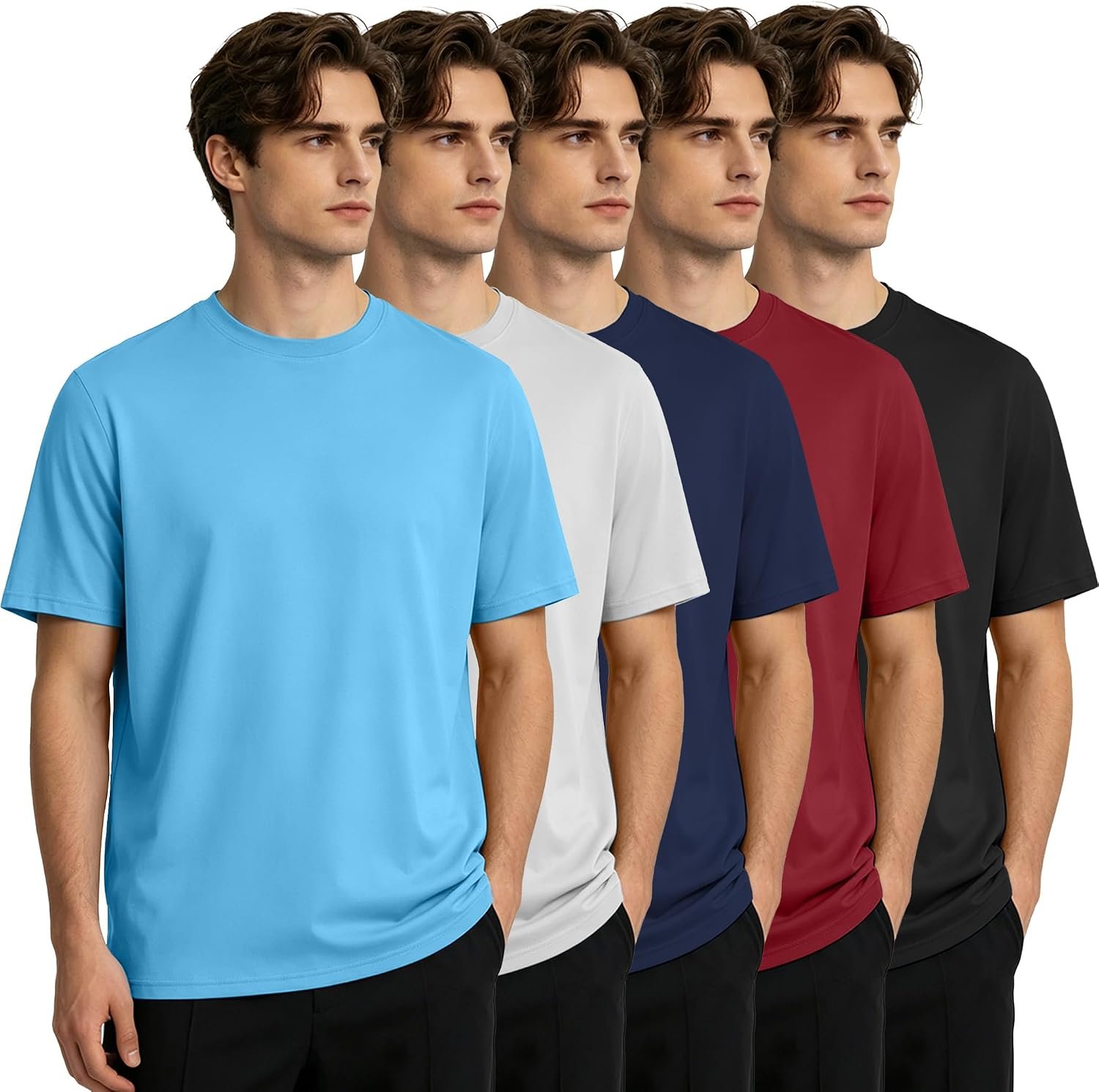 HOPLYNN 5/7 Pack Men’s Dry Fit Short Sleeve Athletic T Shirts | Moisture Wicking, Crew Neck, Breathable, Cool, Gym, Workout, Running, Sport, Exercise, Tops for Men