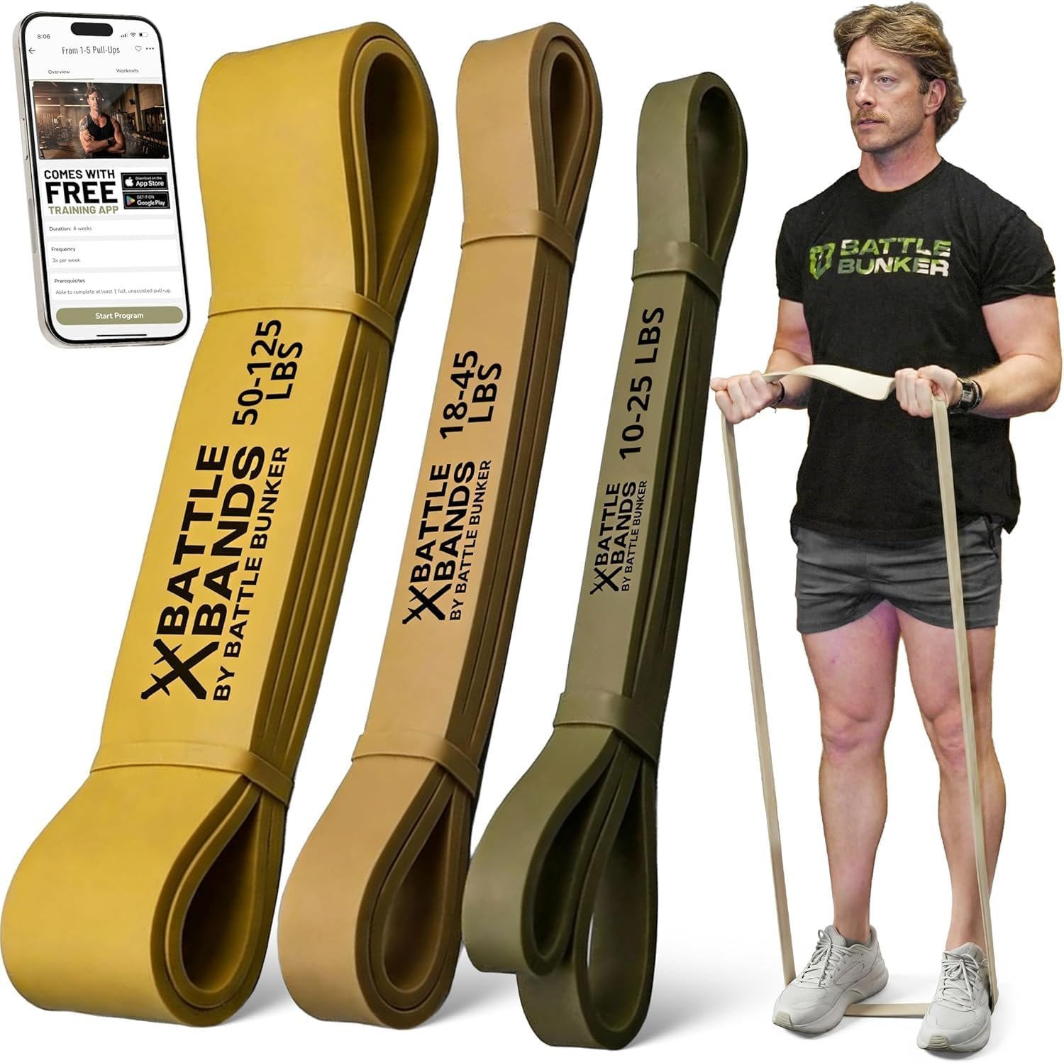 Battle Bands Resistance Bands – Pull Up Assistance Bands & Stretch Bands for Exercise – Heavy Duty Workout Resistance Bands Set for Strength Training, Powerlifting, Home Gym & Stretching – Men & Women