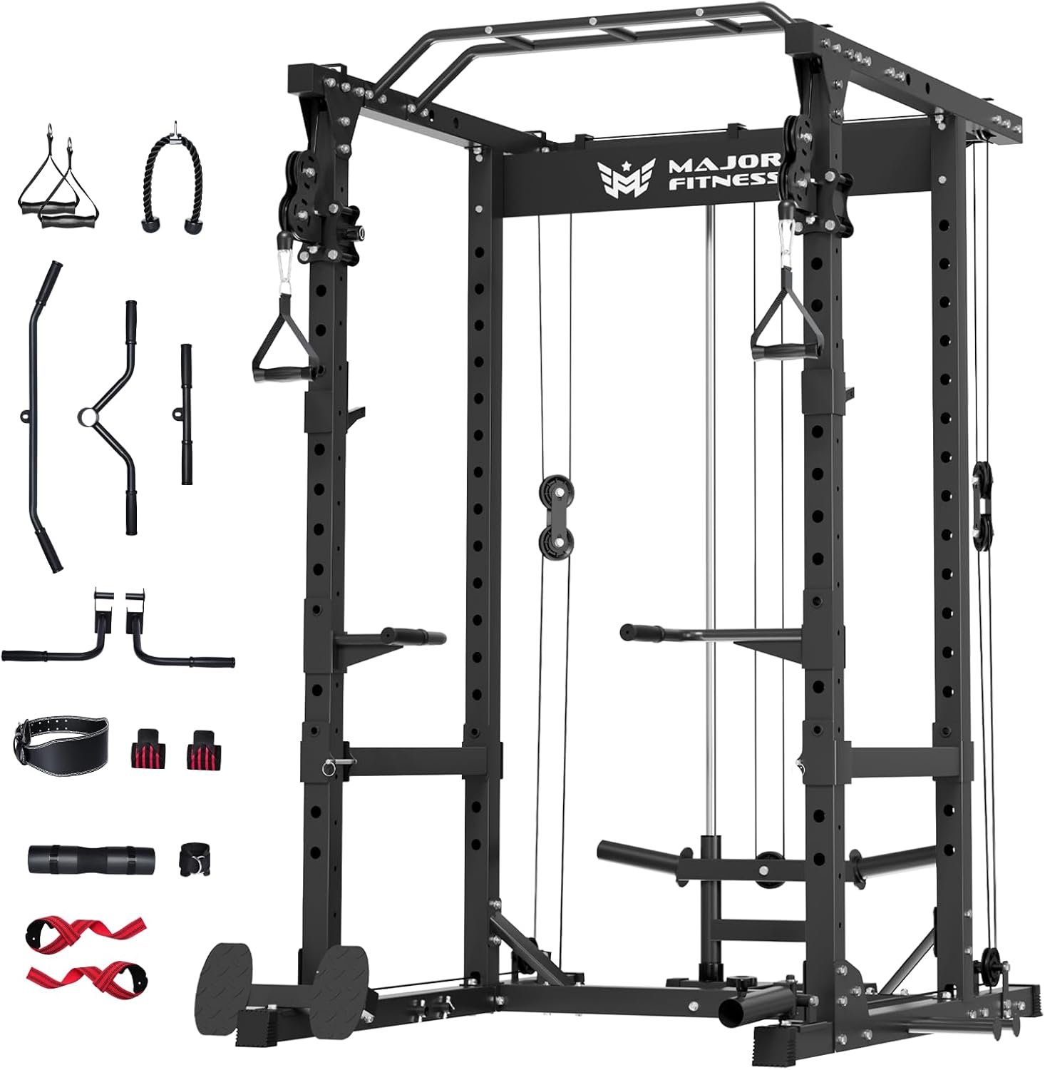 MAJOR FITNESS Drone1 Power Cage, All-in-One Home Gym with Cable Crossover, LAT Pulldown, Squat Rack & Landmine Attachment, Heavy-Duty Strength Training System for Home Gym