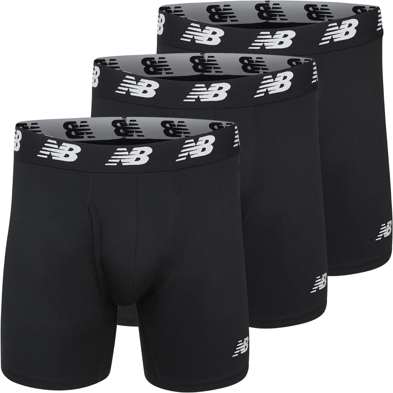 New Balance Men’s Performance Boxer Briefs with Fly, Breathable Stretch Underwear, Moisture Wicking, Soft Waistband (3 Pack)