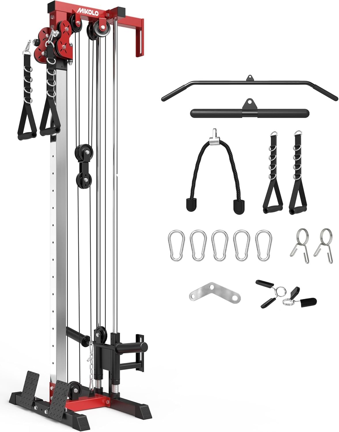 Mikolo Wall Mount Cable Station, Cable Crossover Machine with Dual Pulley System and 19/27 Adjustable Positions for Home Gym Fitness Equipment