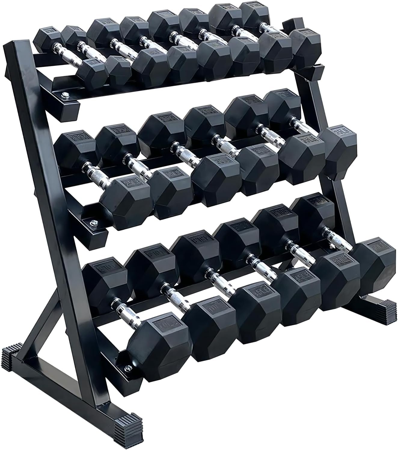 350/450/550 lbs Hex Weight Dumbbells Sets with Rack Rubber Gym Equipment Coated Dumbbell Free Weights Set for Home Exercise & Fitness Dumbbells of Weights and Rack