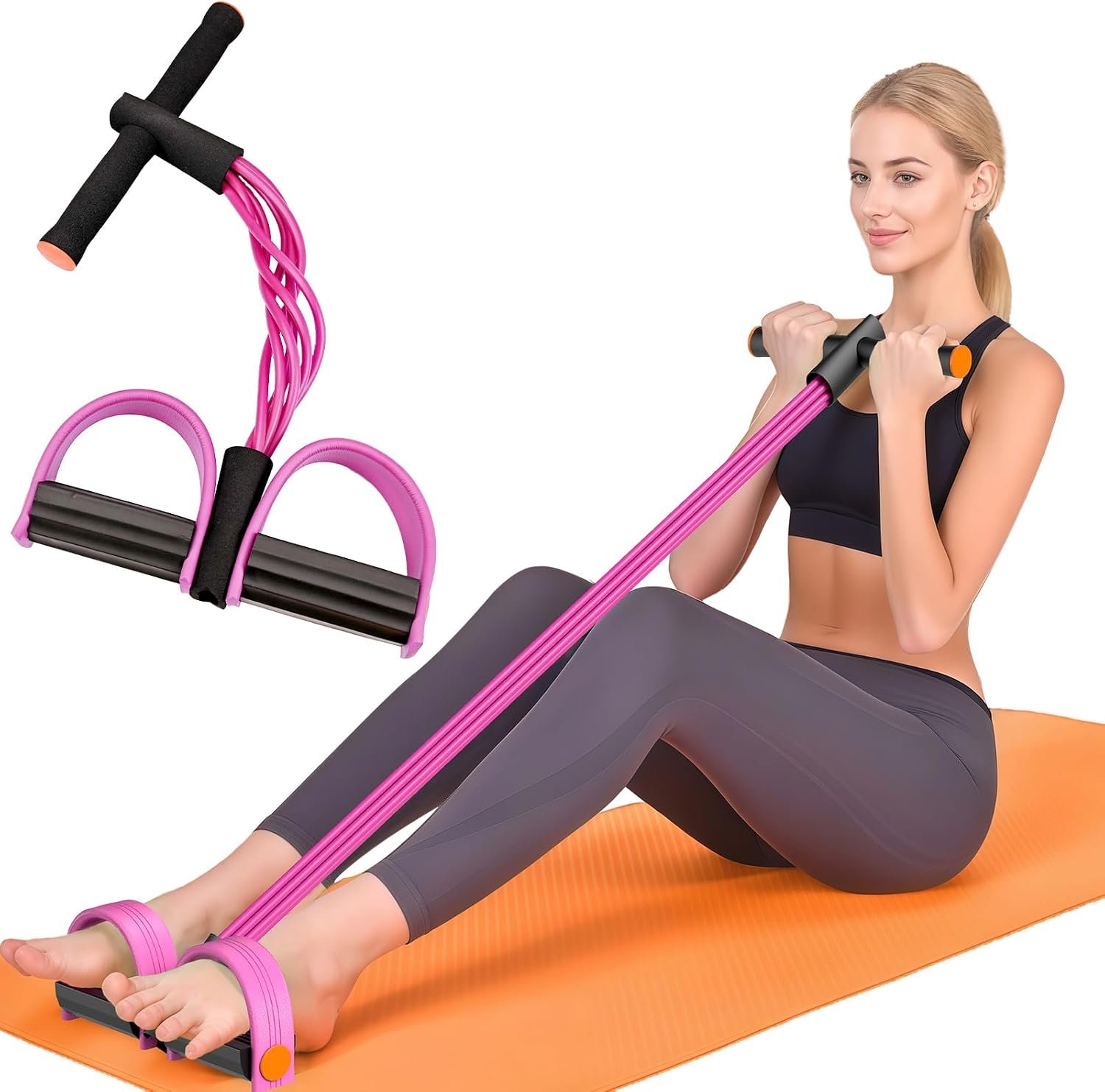 Pedal Resistance Band with Handles, 6-Tubes Natural Rubber Exercise Bands | Upgrade Foot Pedal Resistance Bands for Working Out, Multifunction Fitness Equipment for Abdomen, Waist, Arm, Leg, Pilates