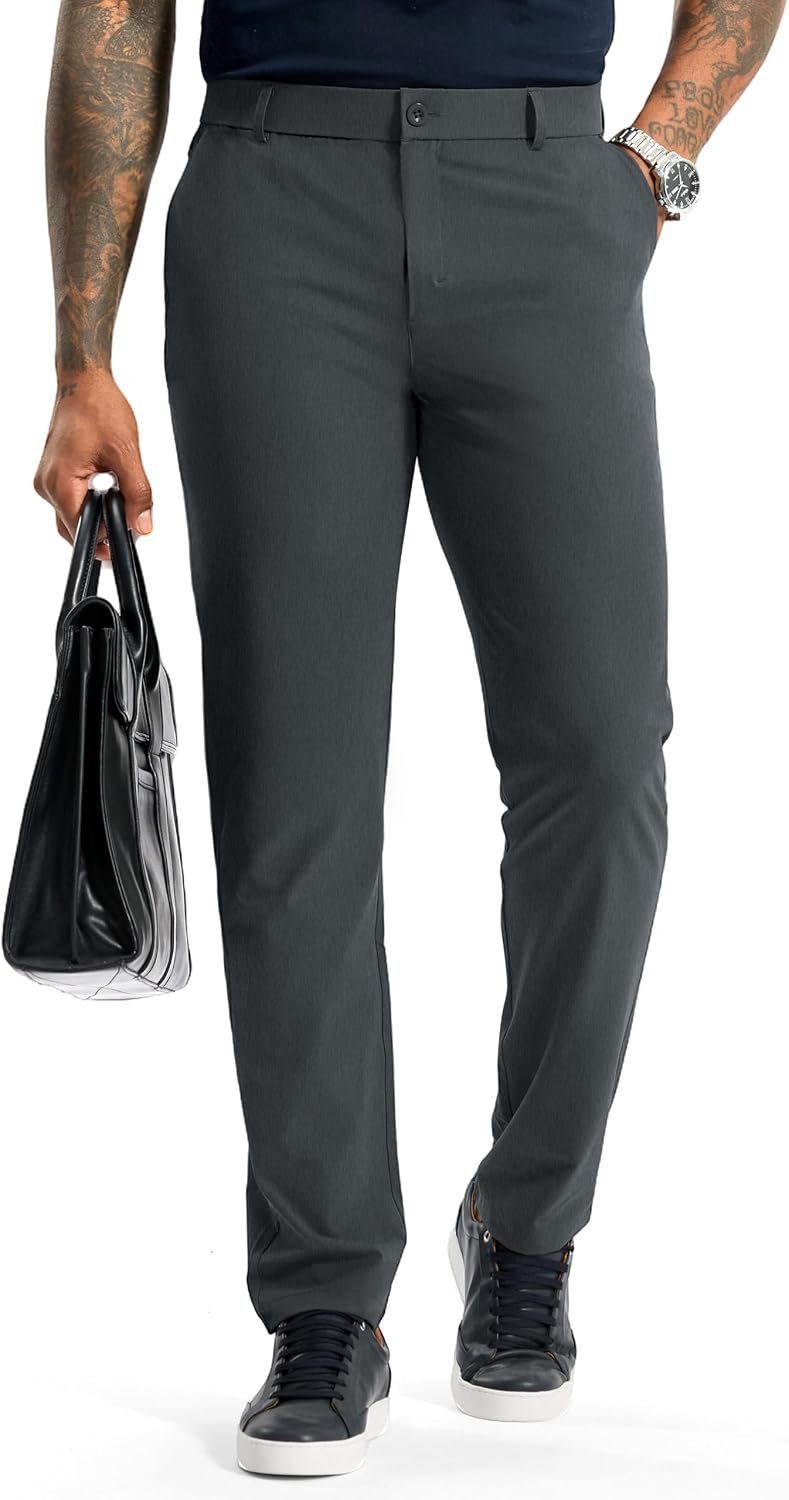 Soothfeel Mens Golf Pants Classic Fit Stretch Work Dress Pants 30″/32″/34″ Quick Dry Lightweight Casual Trousers with Pockets
