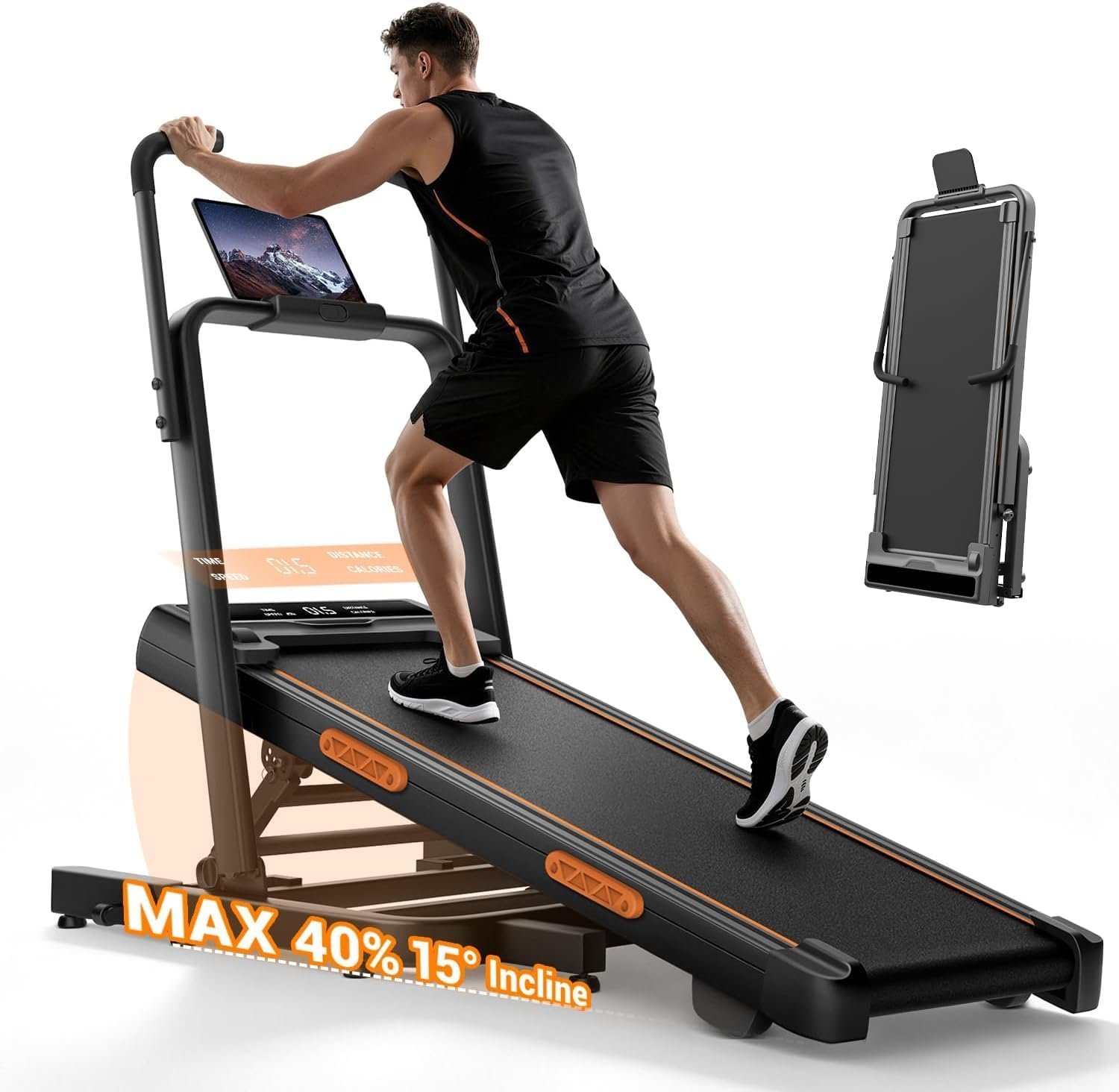 LONTEK Walking Pad Treadmill with 40% Incline & Elevated Dual Handle Bar | Foldable, Compact, Portable Treadmill for Home Small Spaces, Quiet 3HP, 6.2 MPH, Reinforced 350LBS, Anti-Slip Tablet Holder