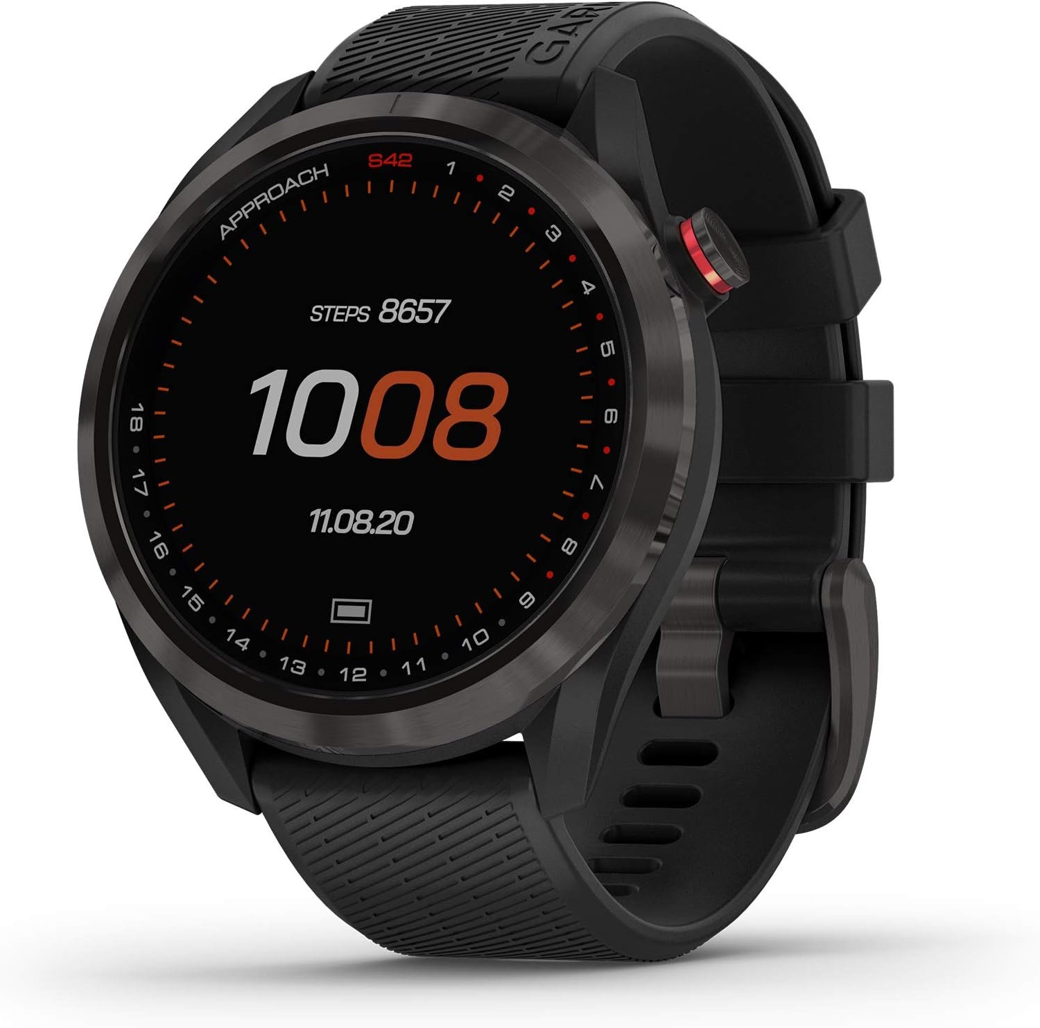 Garmin Approach S42, GPS Golf Smartwatch, Lightweight with 1.2″ Touchscreen, 42k+ Preloaded Courses, Gunmetal Ceramic Bezel and Black Silicone Band, 010-02572-10 | 1.2 Sunlight-Visible Touchscreen, 42, 000 Plus Courseview Maps, 10-Day Battery /15-Hr GPS, 5 Atm Water Rating