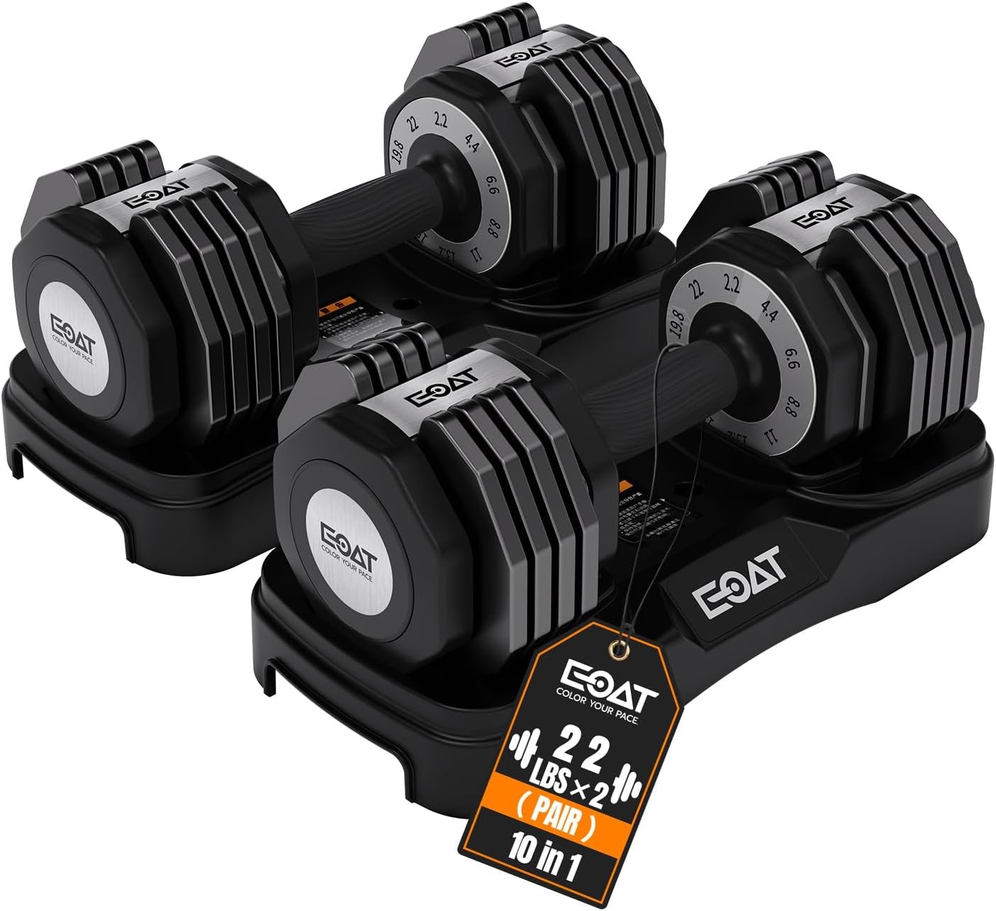 EOAT 22/33 lbs Pair/Single Adjustable Dumbbells Set,Premium Quick Adjust, 10 in 1 Adjustable Dumbbell Set for Men and Women,Solid Pro-Grade Steel for Home Gym