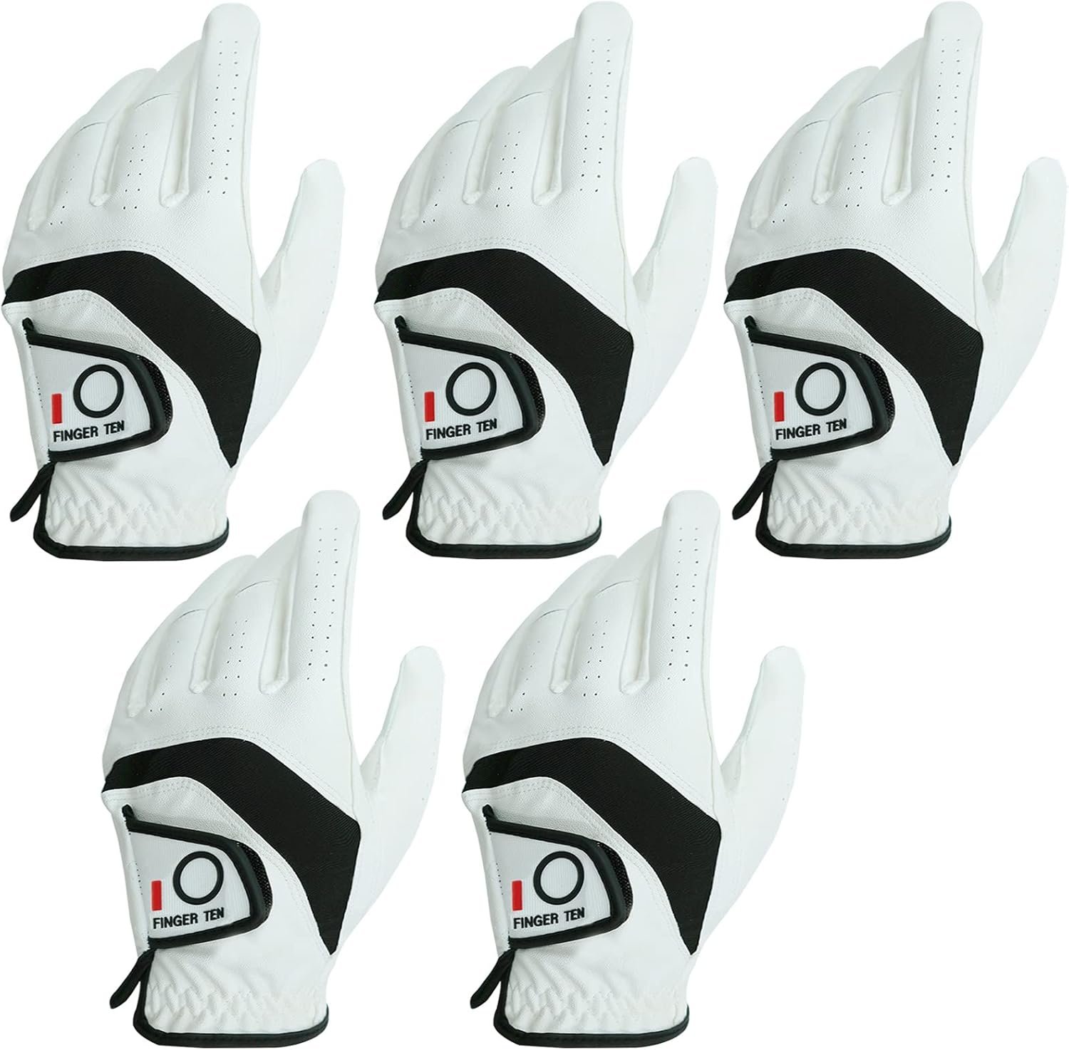 FINGER TEN Golf Gloves Men Left Right Hand 5 Pack | Value Bulk Set, Soft Comfortable Wear, Breathable Flexible Fit, All Weather Grip Control, Durable Long Lasting