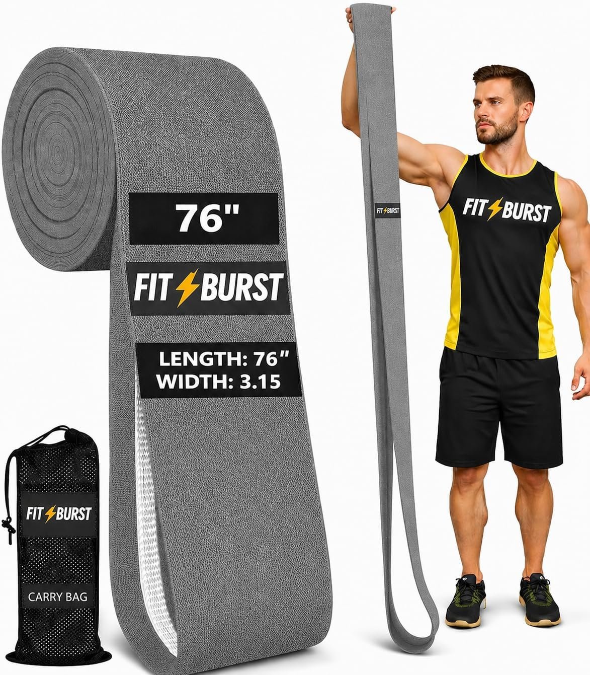 76-Inch Fabric Resistance Band for Full Body Workouts, Wide Non-Slip 120 LB | 76″ Premium performance band, Home gym, Solid exercise band for big & tall size, Versatile resistance band, Machine washable