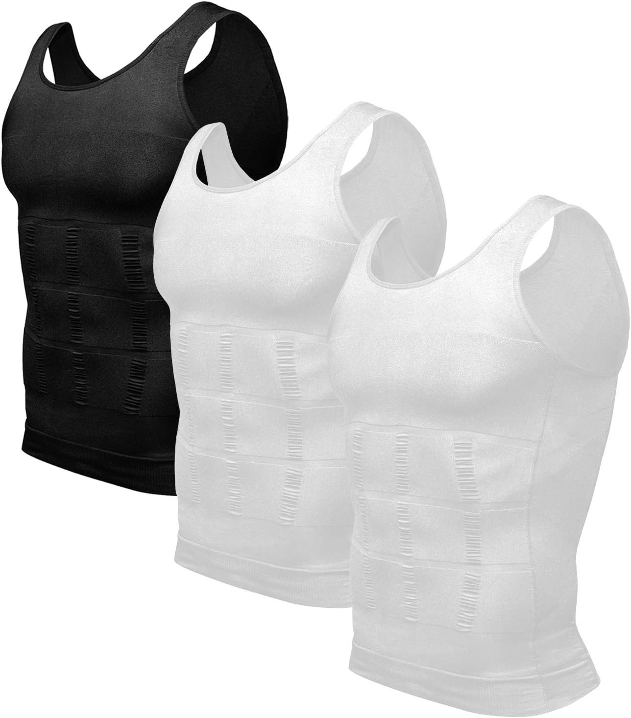 Odoland Men Compression Shirt 3 Pack Body Shaper Vest Tank Top