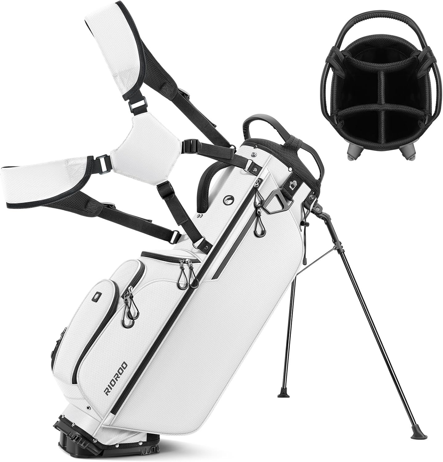 5 Way Golf Stand Bag with Full Length Dividers, Lightweight Golf Bag with Rain Cover, 6 Zippered Pockets & Cooler Bag, Breathable Straps
