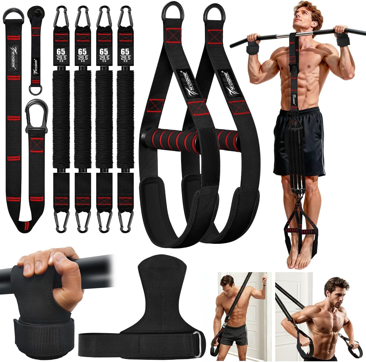 Upgraded Pull Up Assistance Bands, Heavy Duty Resistance Bands with Handles, Exercise Band with Door Anchor, Adjustable Workout Band Set for Pull Up Bar, Full Body Strength&Muscle Training, Home Gym
