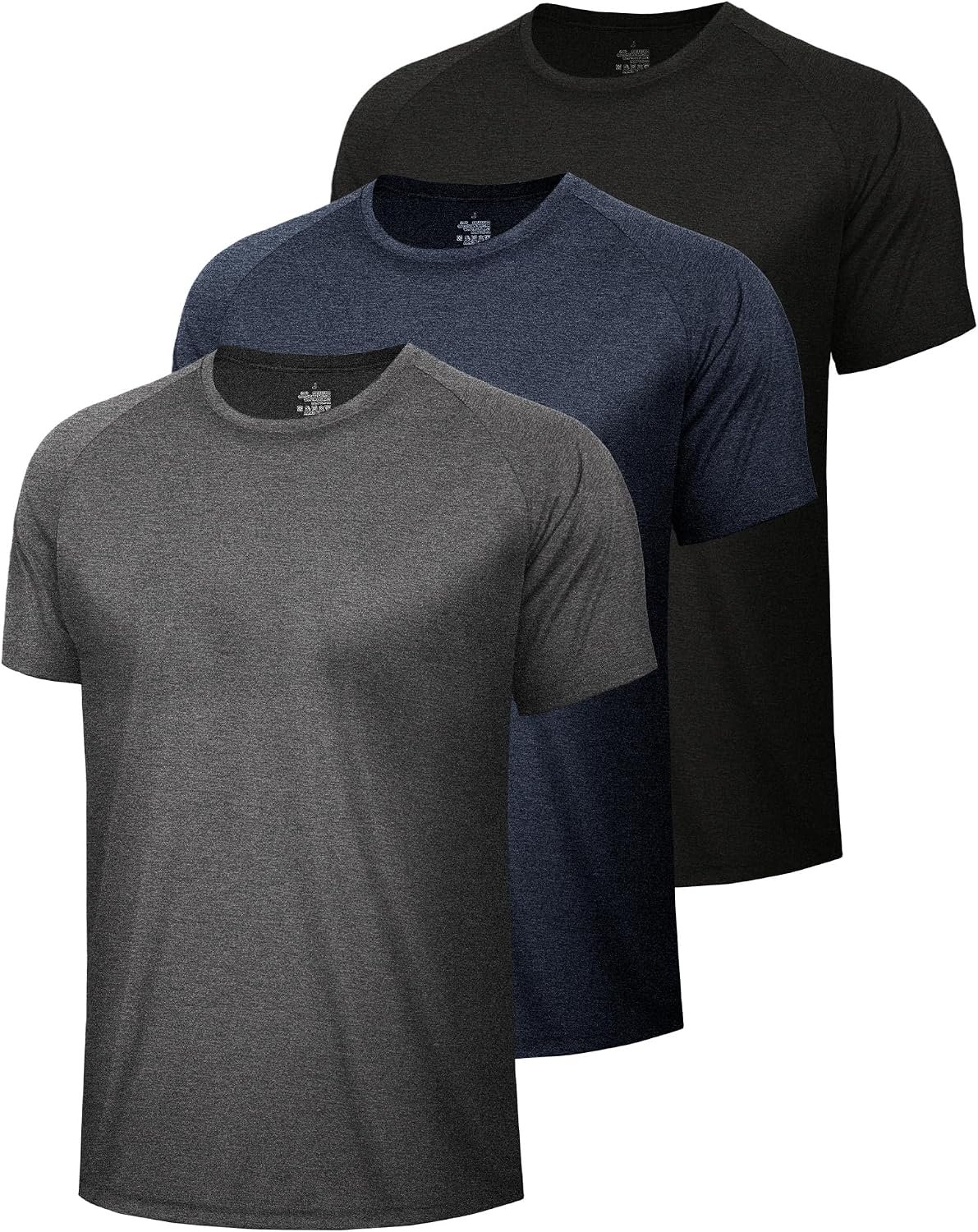 BOOJO 3 Pack Workout Mens Shirts – Quick Dry Causal Moisture Wicking Work Gym Athletic Short Sleeve for Running Sport Lounge