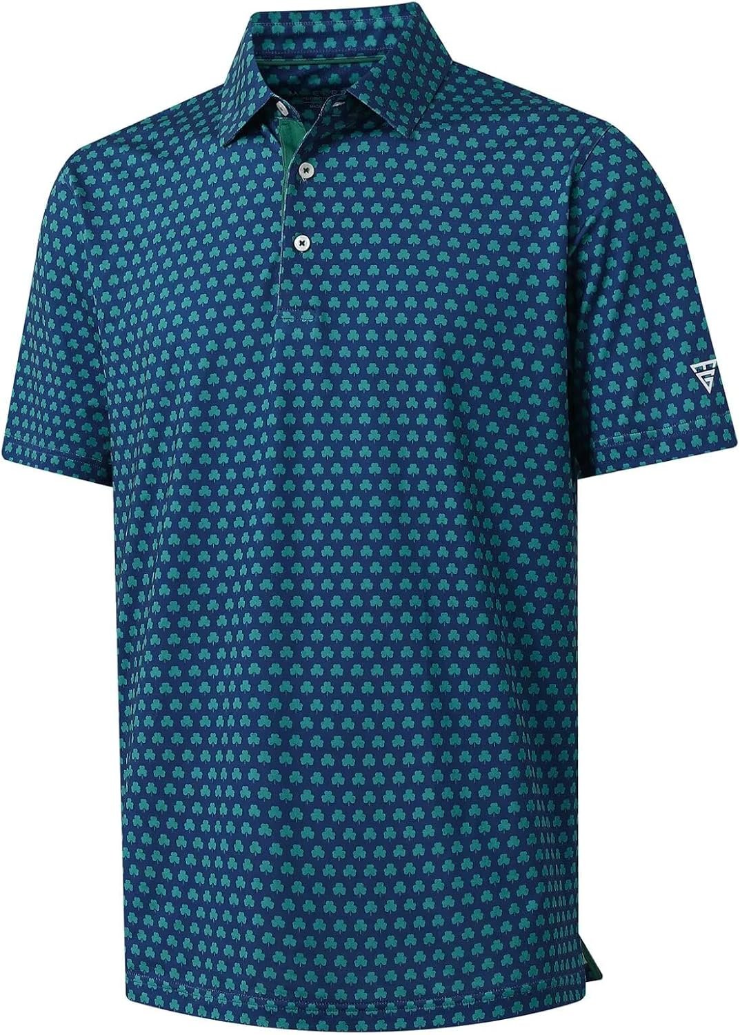 M MAELREG Mens Golf Shirt Short Sleeve Dry Fit Print Moisture Wicking Performance Patterns Collared Polo Shirt