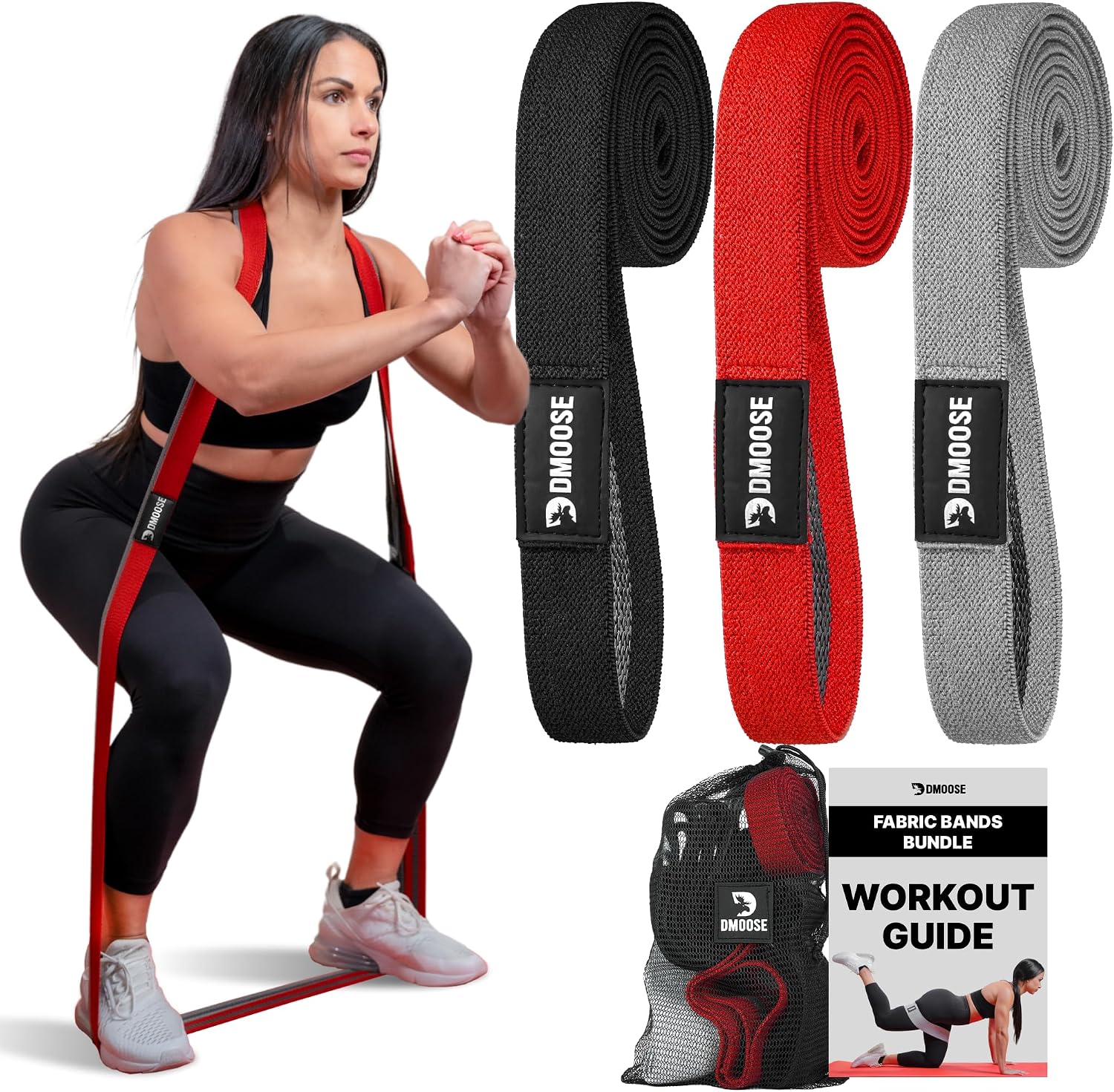 DMoose Fitness Fabric Resistance Bands for Full Body Exercises – Non-Slip Thick Cloth Stretch Band for Squats, Lunges & Bicep Curls – Long Resistance Bands for Working Out – Booty Band for Men & Women