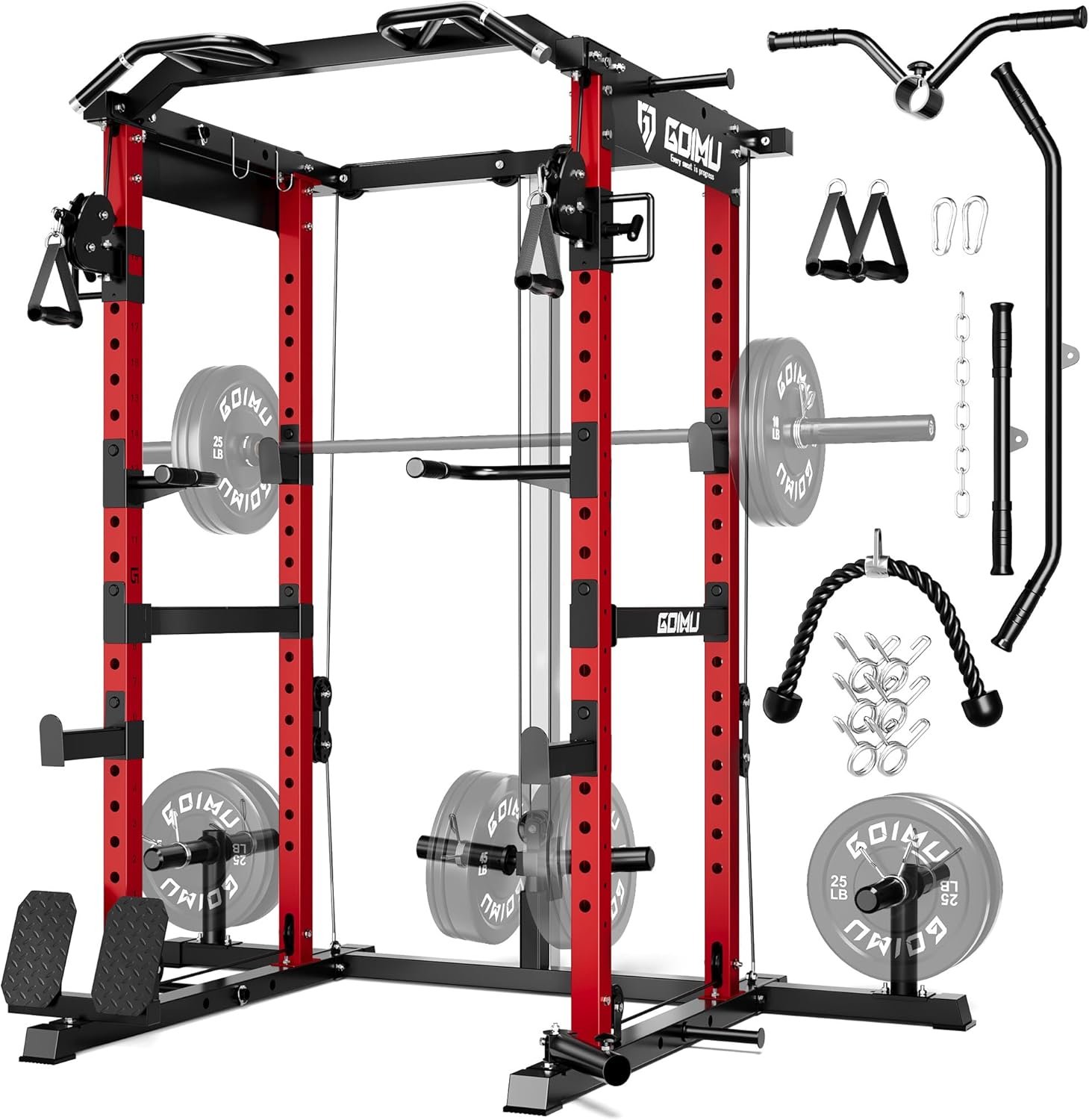 RH01 Power Cage Rack, 2000LBS Squat Rack with with Cable Crossover System&LAT Pull Down System, Multi-Function Workout Cage for Home&Garage Gym
