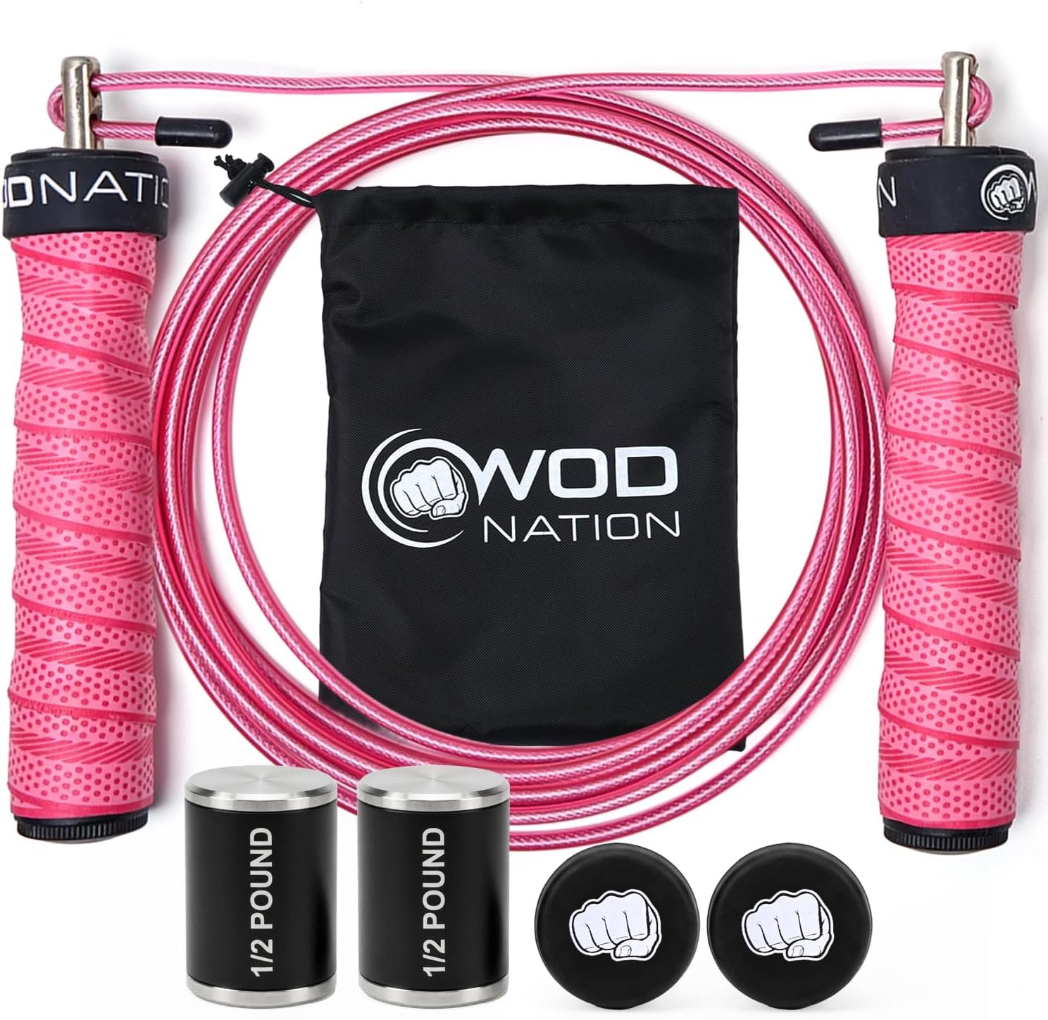Weighted Jump Rope for Men & Women, 1LB Adjustable Heavy Speed Rope with Removable Handle Weights, Dual Cables for Cross Training, Boxing, Cardio & Home Workouts Durable Adult Fitness Jump Rope – Pink