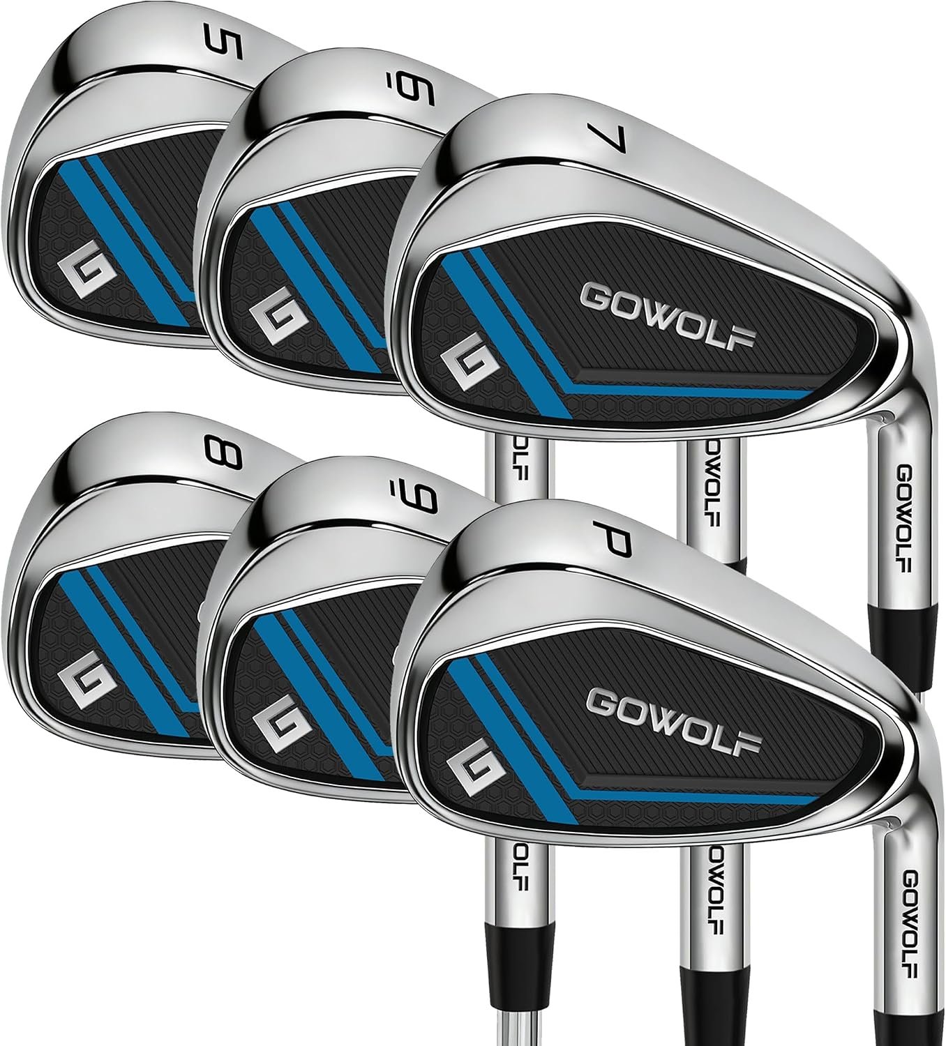 Gowolf Golf Iron Set or Single Irons (5,6,7,8,9,Pitching Wedge) for Men Right Hand, Premium 95g Steel Shaft with Deep Grooves for Extreme Forgiveness, Accuracy & Max Distance, Great Golf Gifts