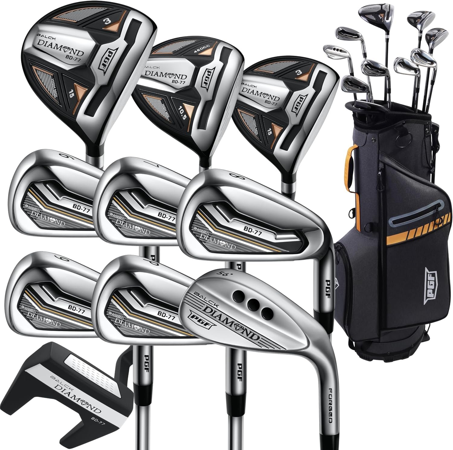 PGF Labs BD-77 Complete Golf Club Package Set for Men & Women [14-Pieces] [Flex: Regular]