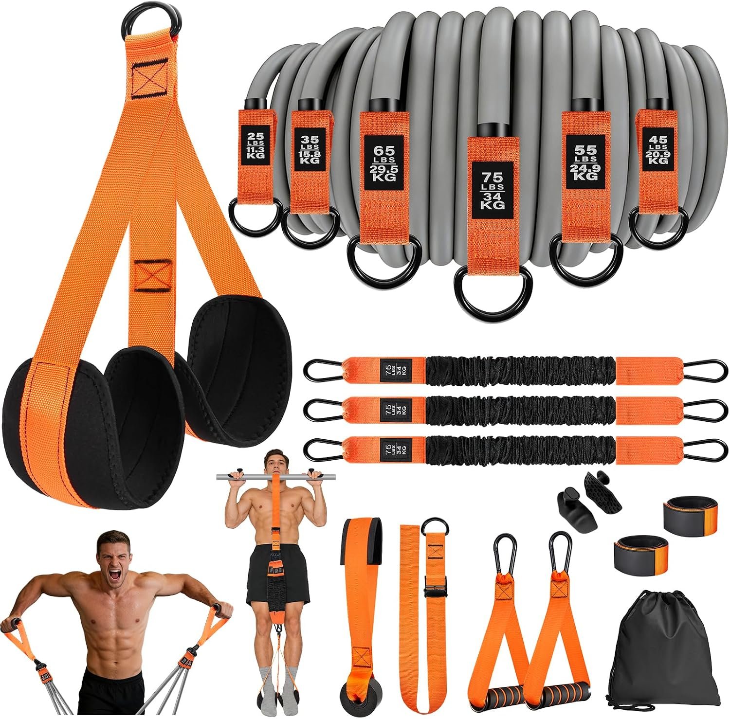 2-in-1 Pull Up Assistance Bands & Heavy Duty Resistance Band Combo Set | 2FT Pull Up Bands & Heavy Resistance Band with All Workout Accessories for Exercise, Strength Training, 300/225LBS Resistance