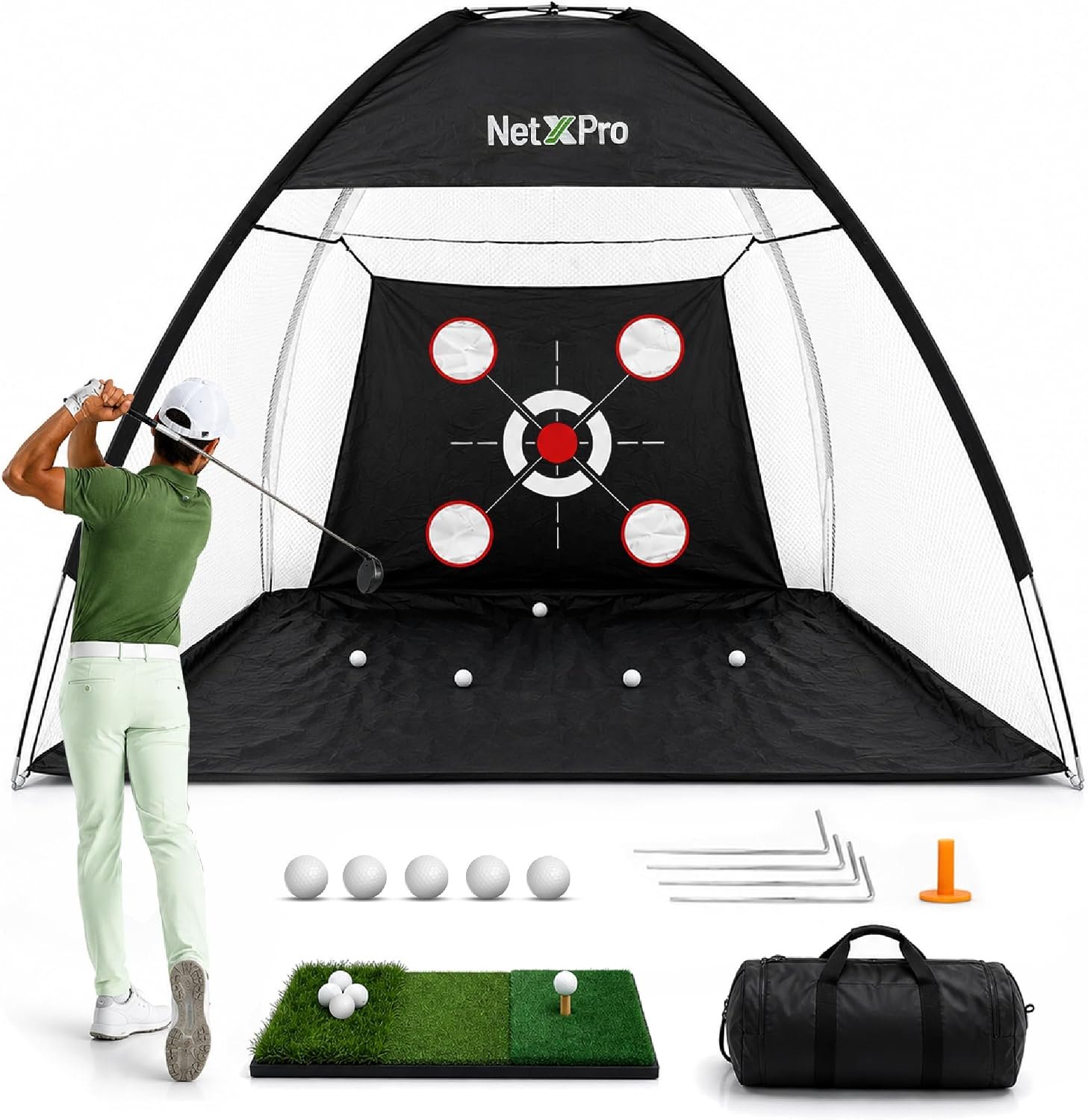 Golf Net for Backyard Practice – 10x7ft Golf Hitting Net with Tri-Turf Mat, Multi-Target Zones, Carry Bag | Golf Practice Net for Driving, Chipping & Swing Training – Indoor & Outdoor Use