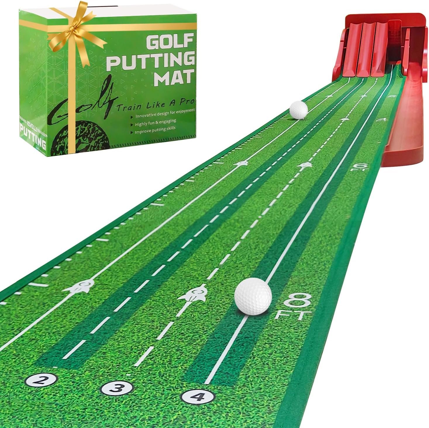 Golf Putting Mat Indoor with Auto Ball Return, 4 Reversible Flip Ramps, Realistic Green Speed, Multiplayer Golf at Home Offiec Game Practice Training Aid for Backyard, Golf Gifts for Men Father