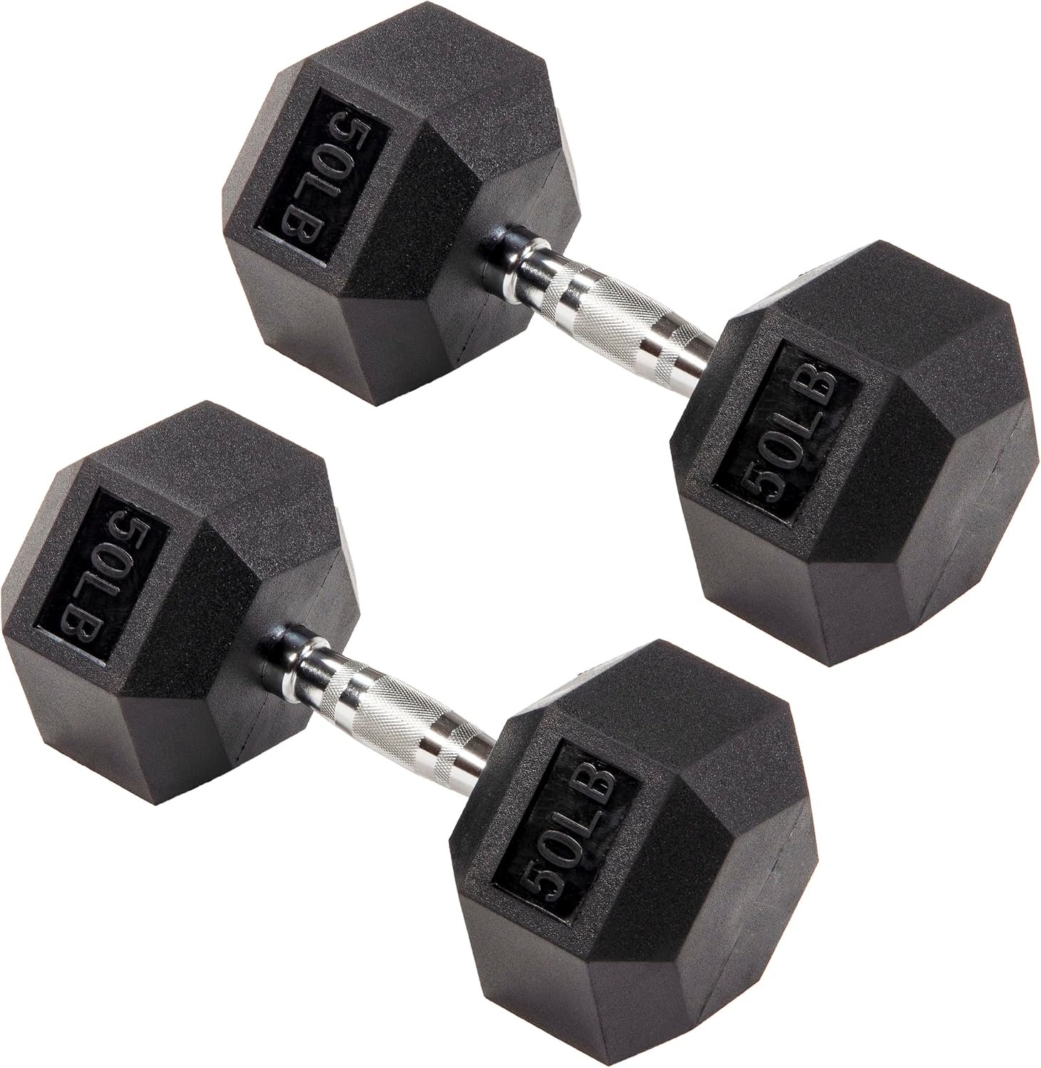 Signature Fitness Rubber Coated Hex Dumbbells Hand Weights for Exercises and Fitness Home Gym, 5-50 lbs, Pairs