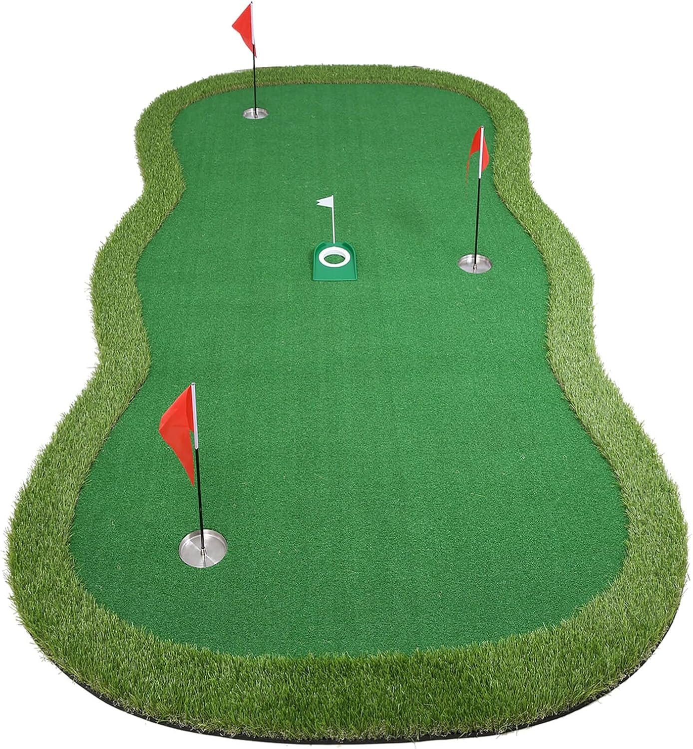 Chriiena Golf Putting Green,Large Practice Putting Mat for Indoor Outdoor | with Movable Cup,Custom Slope Pad,Professional Golfing Training Mat for Home/Backyard