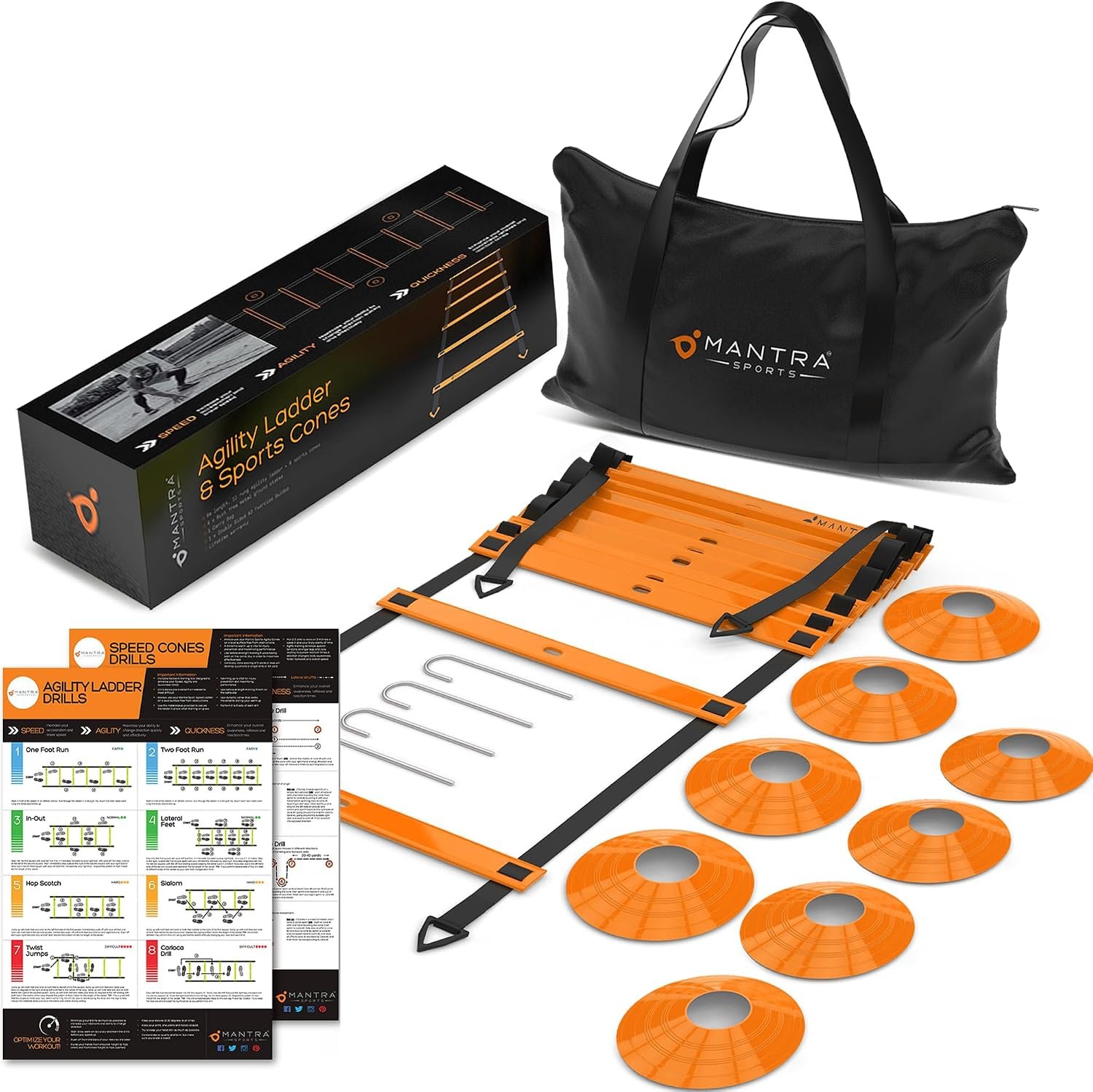 Agility Ladder Set, 12-Rung Speed Ladder + Training Cones, Soccer Training Equipment, Footwork Drills Kit, Speed & Agility Equipment, Football Practice Equipment, Basketball Gear