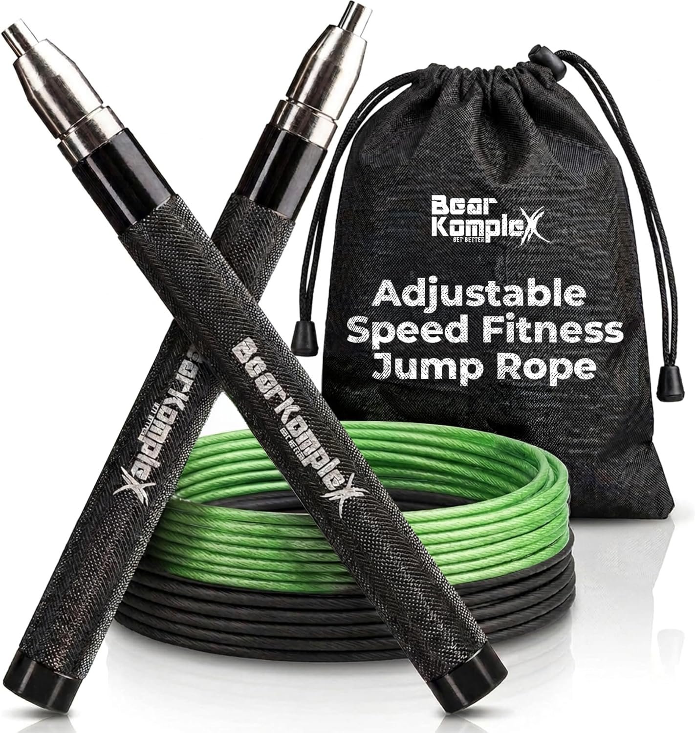 Bear KompleX Speed Jump Rope – Adjustable Tangle-Free Skipping Rope, Lightweight Handles, Smooth 360° Swivel Bearings, 2 Steel Cables, Free Carrying Case