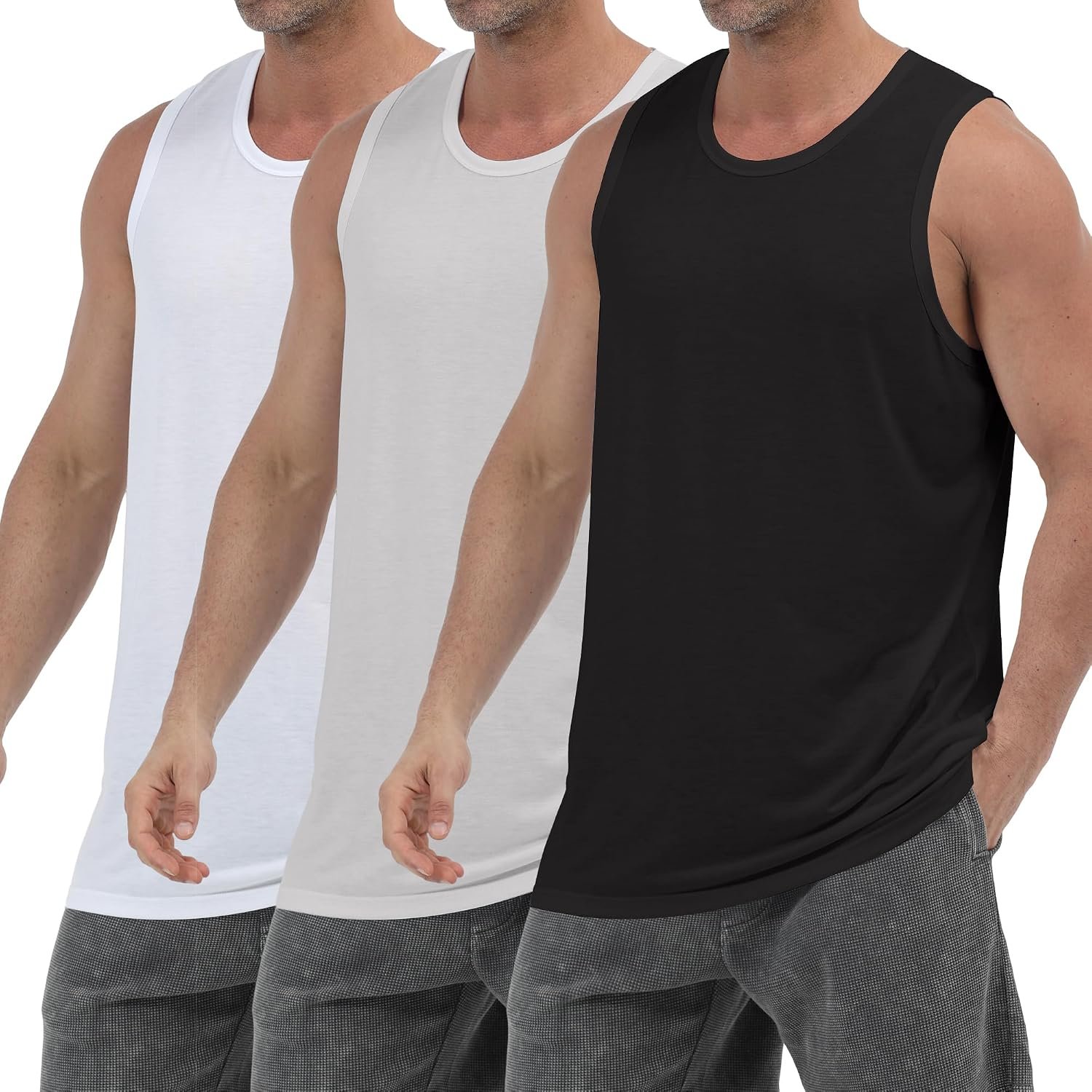 Men’s Tank Tops 3 Pack, Moisture Wicking Sleeveless Athletic Shirts, Soft Undershirts for Workout, Gym & Daily Use