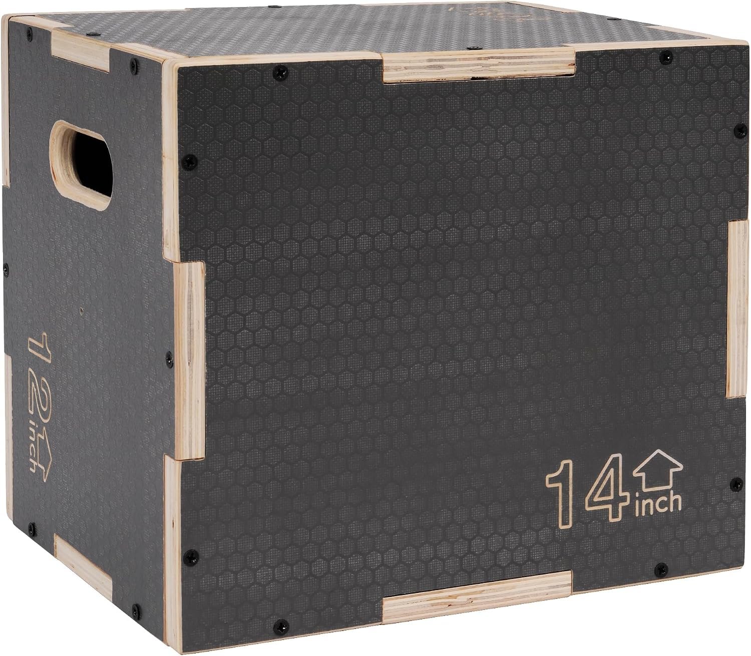 Signature Fitness 16″ x 14″ x 12″ Non-Slip Wooden Plyo Box Jump Exercise Platform, Plyometric Workout Equipment for Home Gym, Training Step Box, Gray