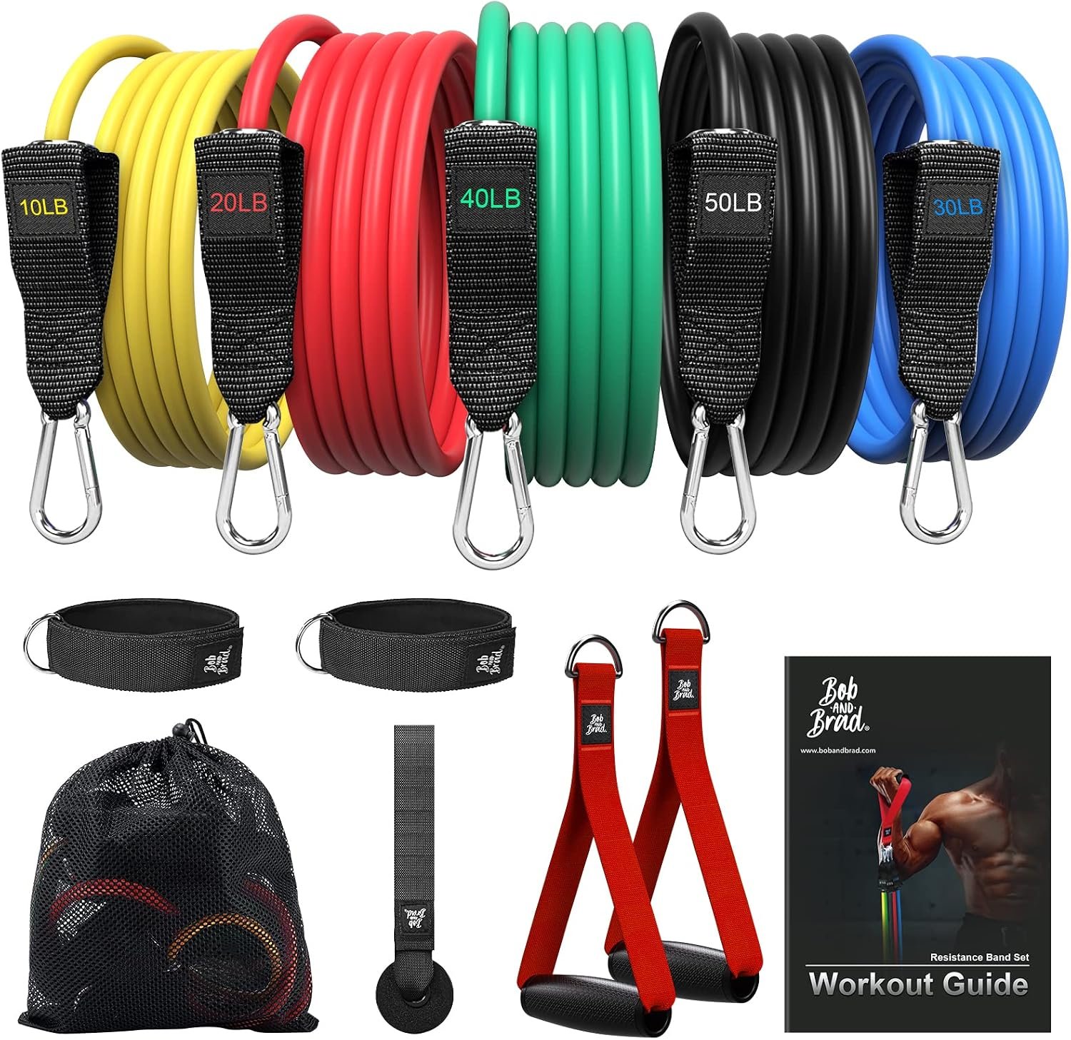BOB AND BRAD Resistance Bands Set, Stackable Up to 125-150 lbs Workout Bands with Handles, Door Anchor & Ankle Straps – Heavy Duty Exercise Bands for Strength Training, Home Gym Fitness