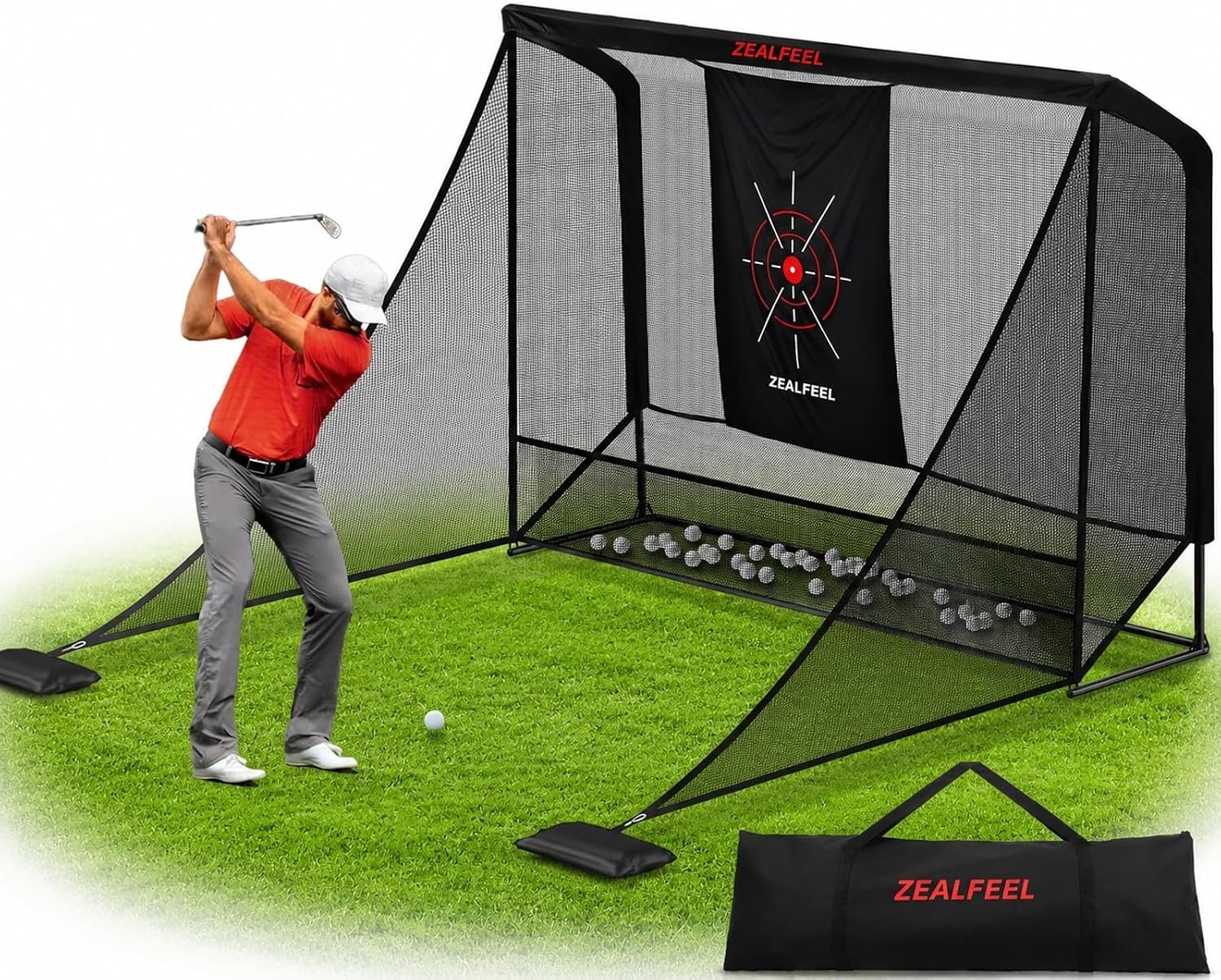 ZEALFEEL 10 x 7 FT/8 x 8 FT Golf Net with Side Barriers & Auto-Ball Return | Low-Noise Silk Target Golf Net