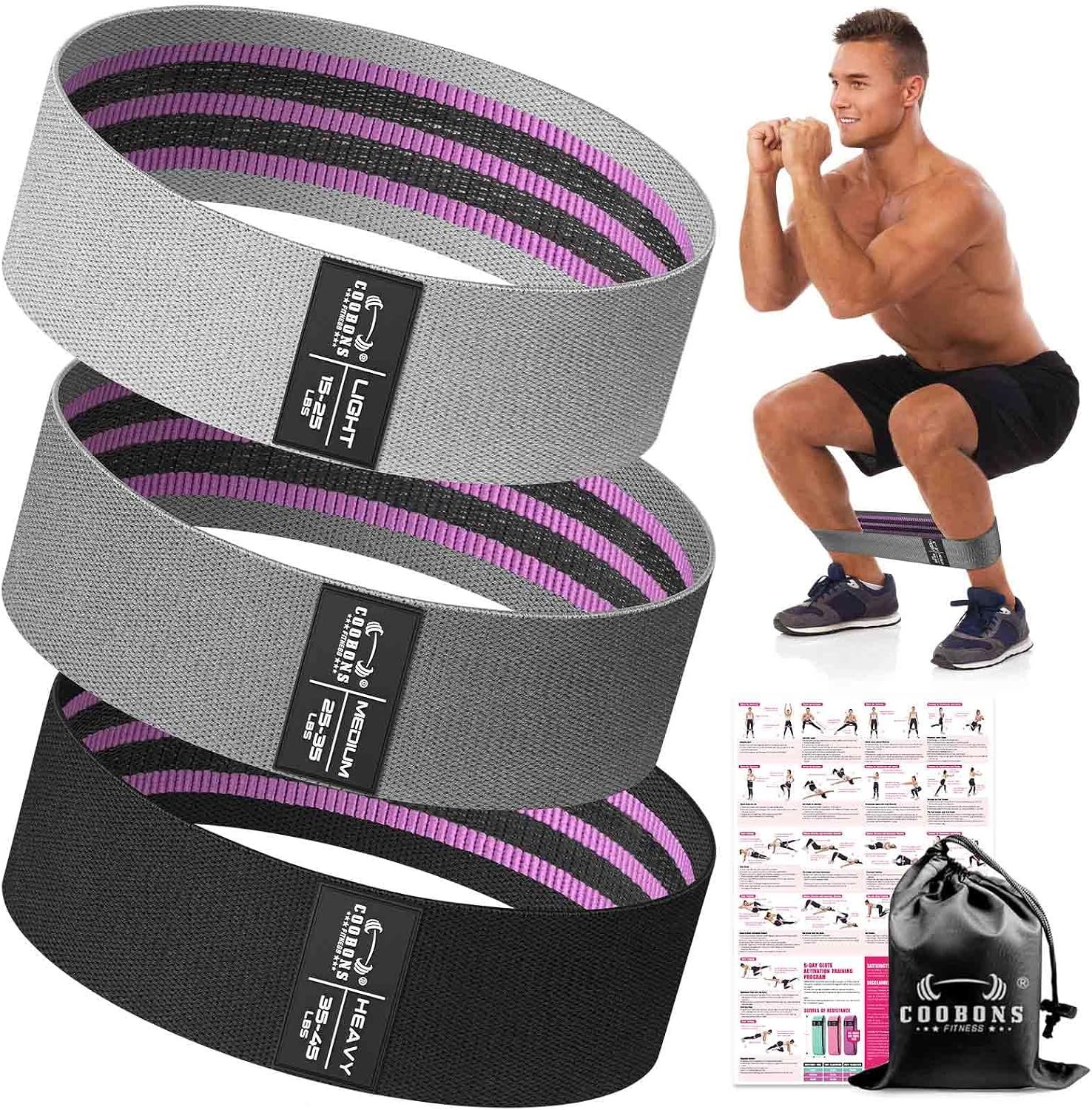 Fabric Resistance Bands for Working Out | Exercise Bands for Women and Men, Booty Bands for Legs and Glute, Yoga, Pilates, Rehab, Fitness and Home Workout