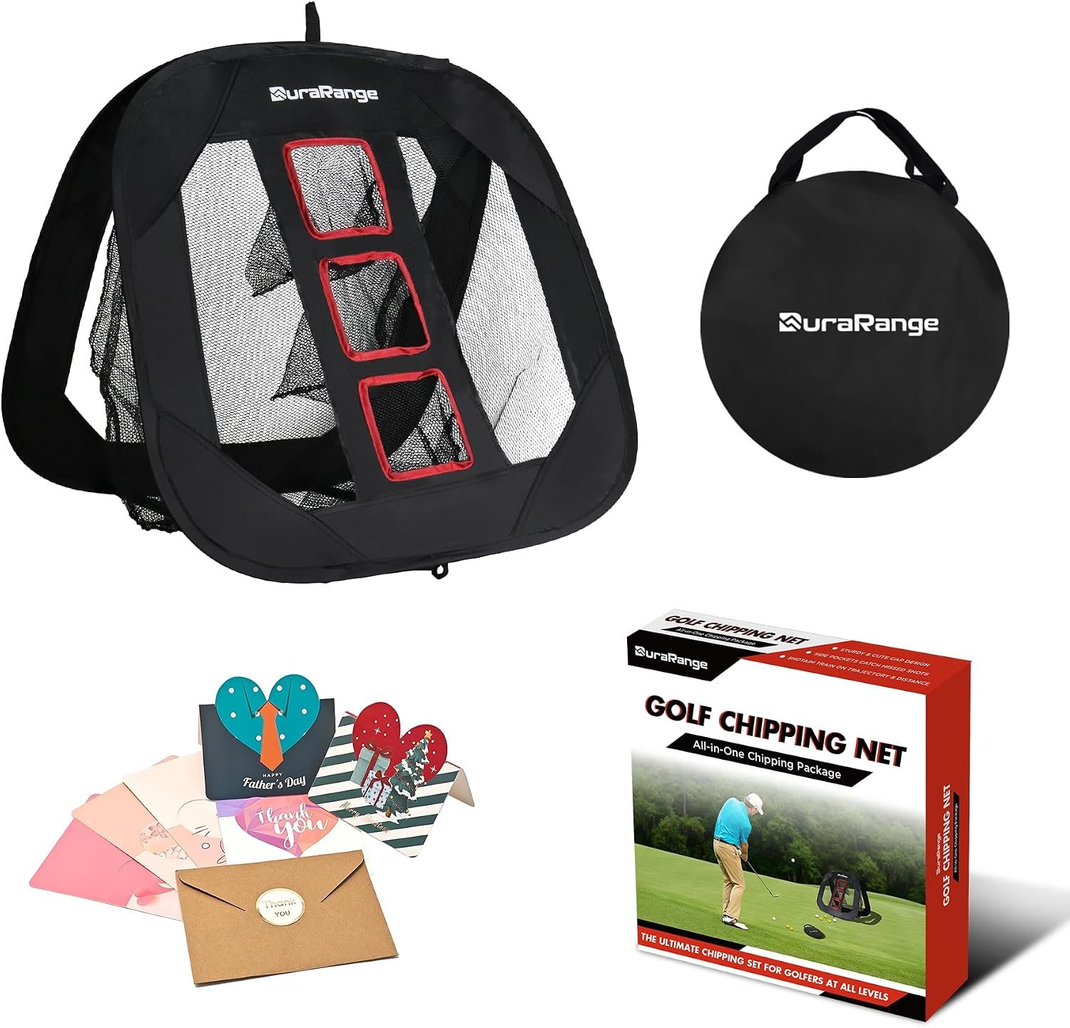 DuraRange Pop-Up Golf Chipping Net for Short Game Practice | Foldable triple-target design, chipping drills, pitching practice, indoor training, backyard practice, quick setup