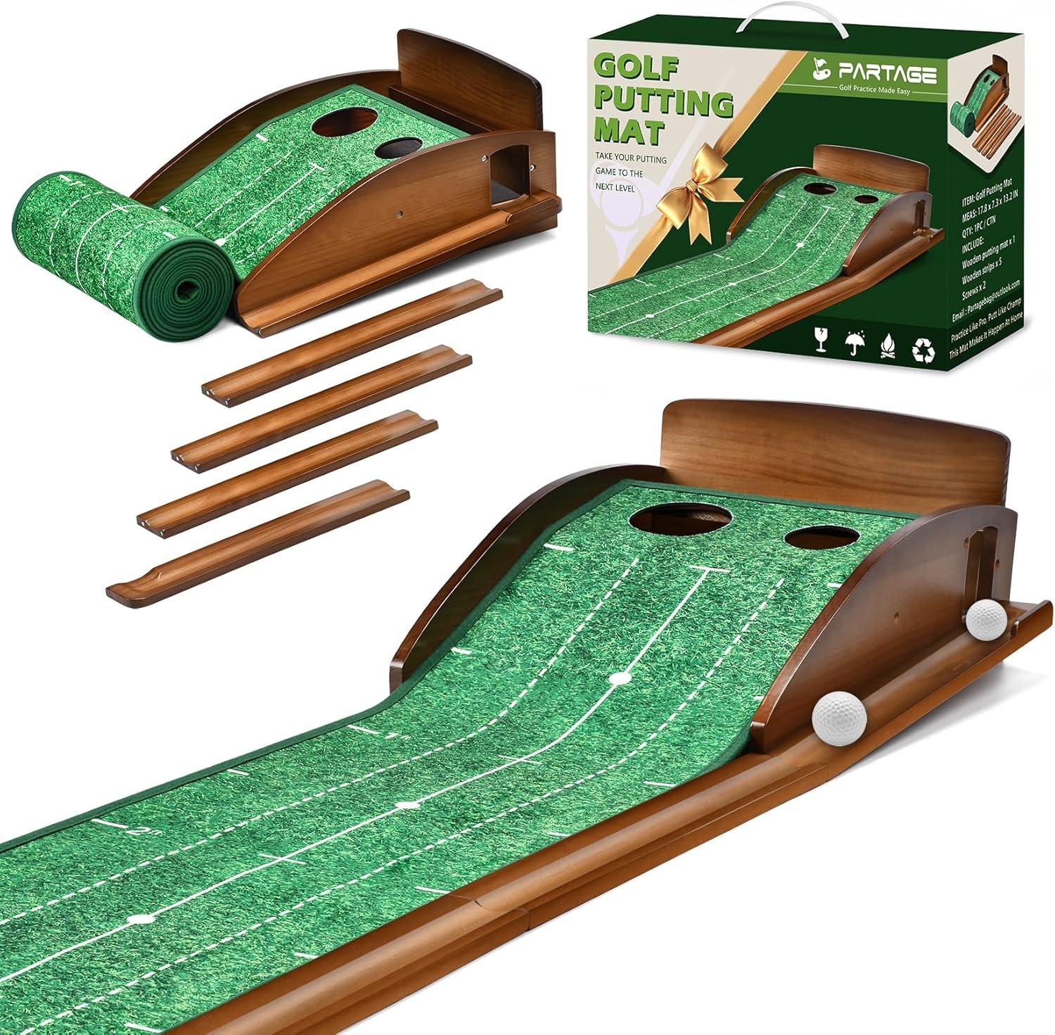 Putting Green Indoor, Extra Large & Wide Golf Putting Mats Practice Indoor, 9.8ft Indoor Putting Green with Ball Return, Thickened Wrinkle-Free Memory Rubber, Training Aid for Home Office, Ideal Gift