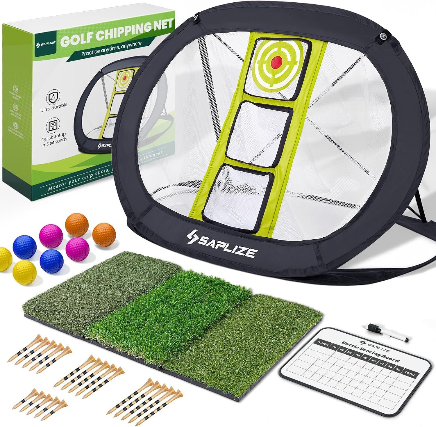 SAPLIZE Golf Chipping Net for Backyard Practice – Improve Accuracy & Distance Control, Foldable Golf Training Aid for Indoor Outdoor Use, Multi Target Practice Net for All Skill Levels
