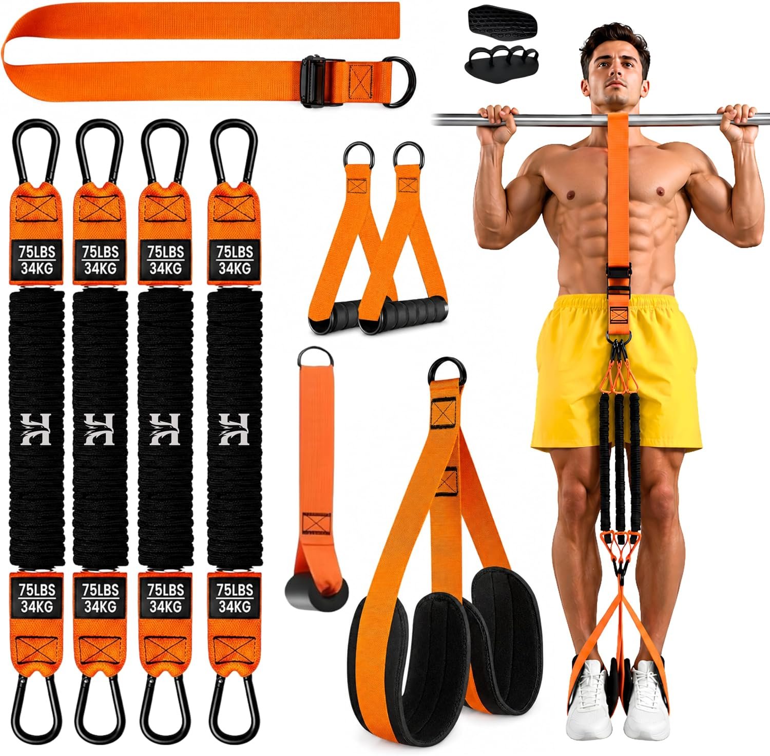 Adjustable Pull Up Assistance Bands with Foot and Knee Support, Heavy Duty Resistance Bands for Pull Up Bar, Full Body Strength Training System for Home Gym, Pull Up Assist Bands with Handles and Bag