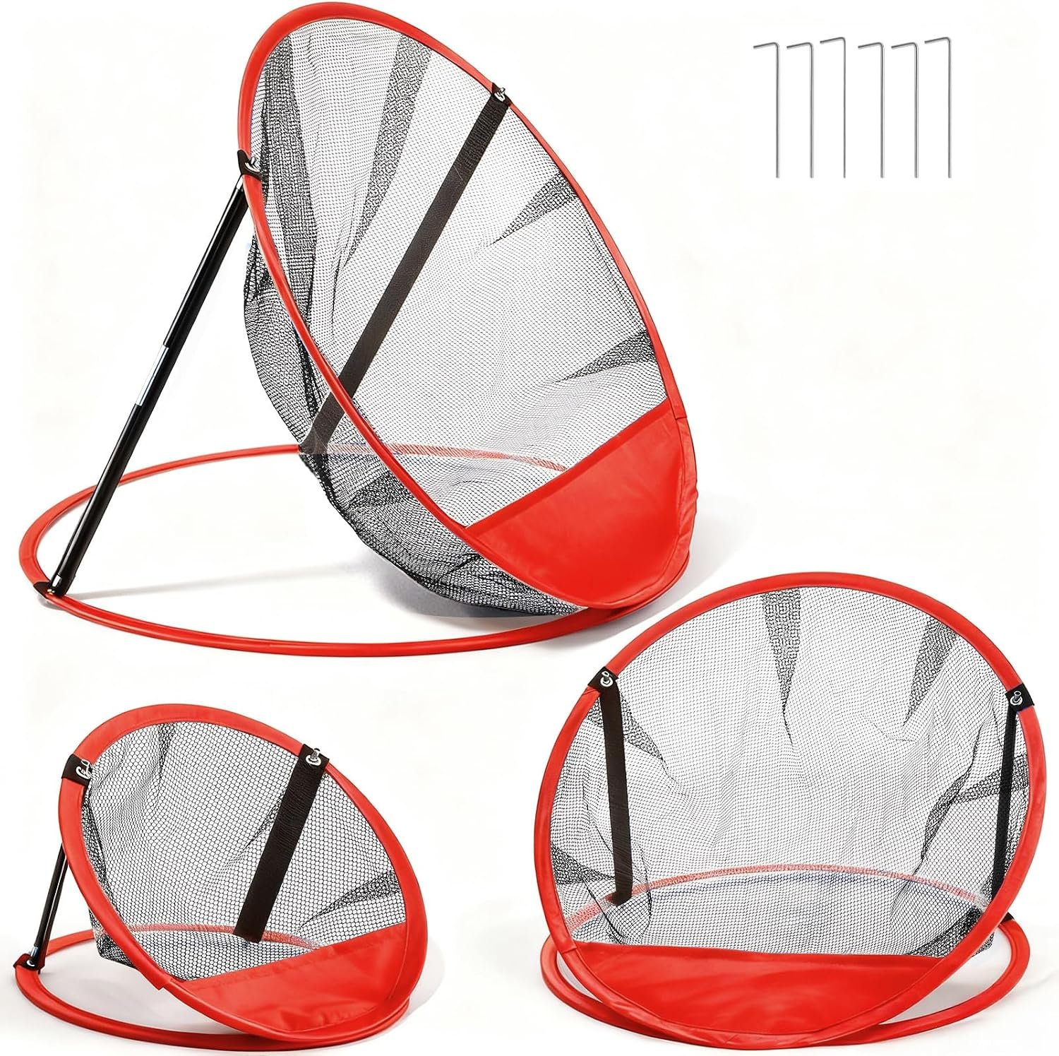 3 Pack Golf Chipping Net, 3 Sizes Pop Up Golf Target Practice Net for Indoor and Outdoor, Gifts for Father’s Day Men, Husband, Kid, Golfers, 6 Ground Stakes