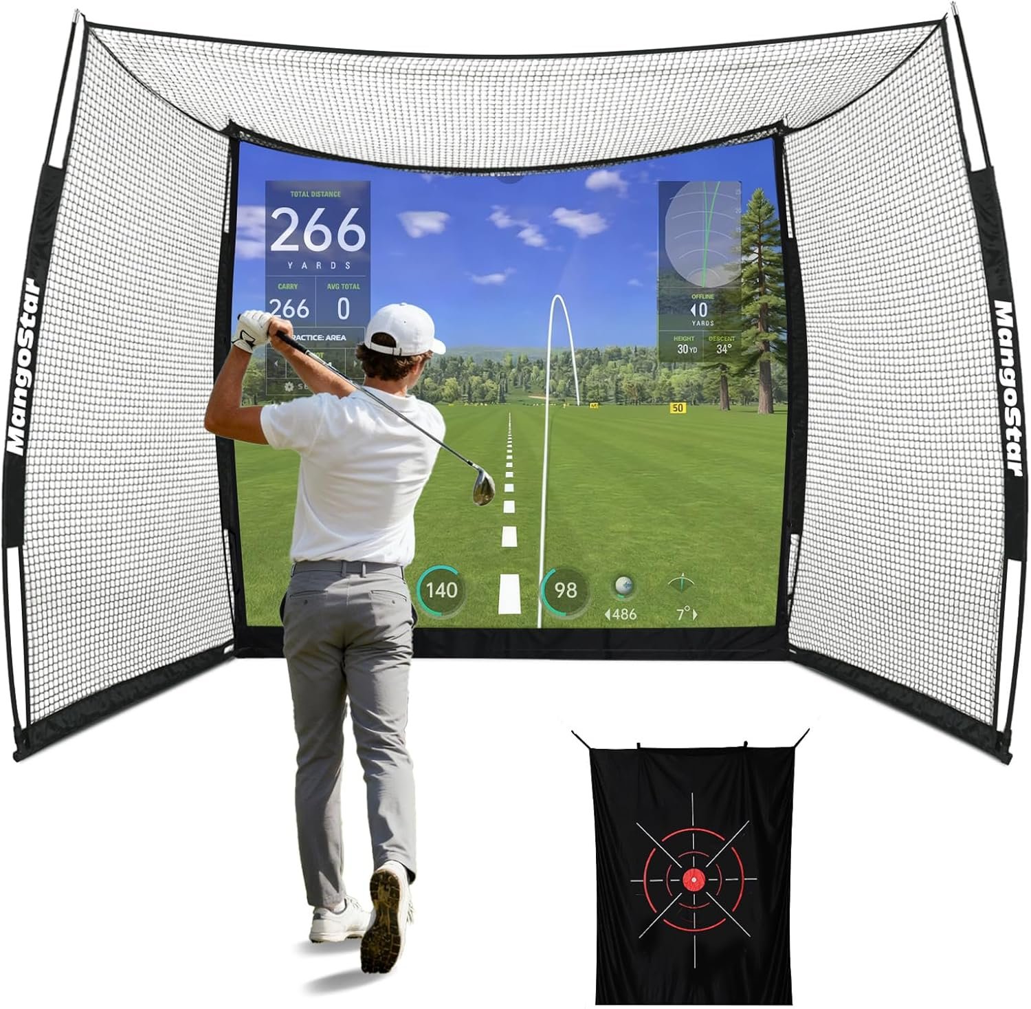 MangoStar Golf Net, 11x8ft Golf Practice Hitting Net for Indoor Outdoor | Heavy-duty Golf Simulator Net, 6-Ply Tear-resistant Netting, High-density Impact Screen and Target Cloth, Backyard Garage Use