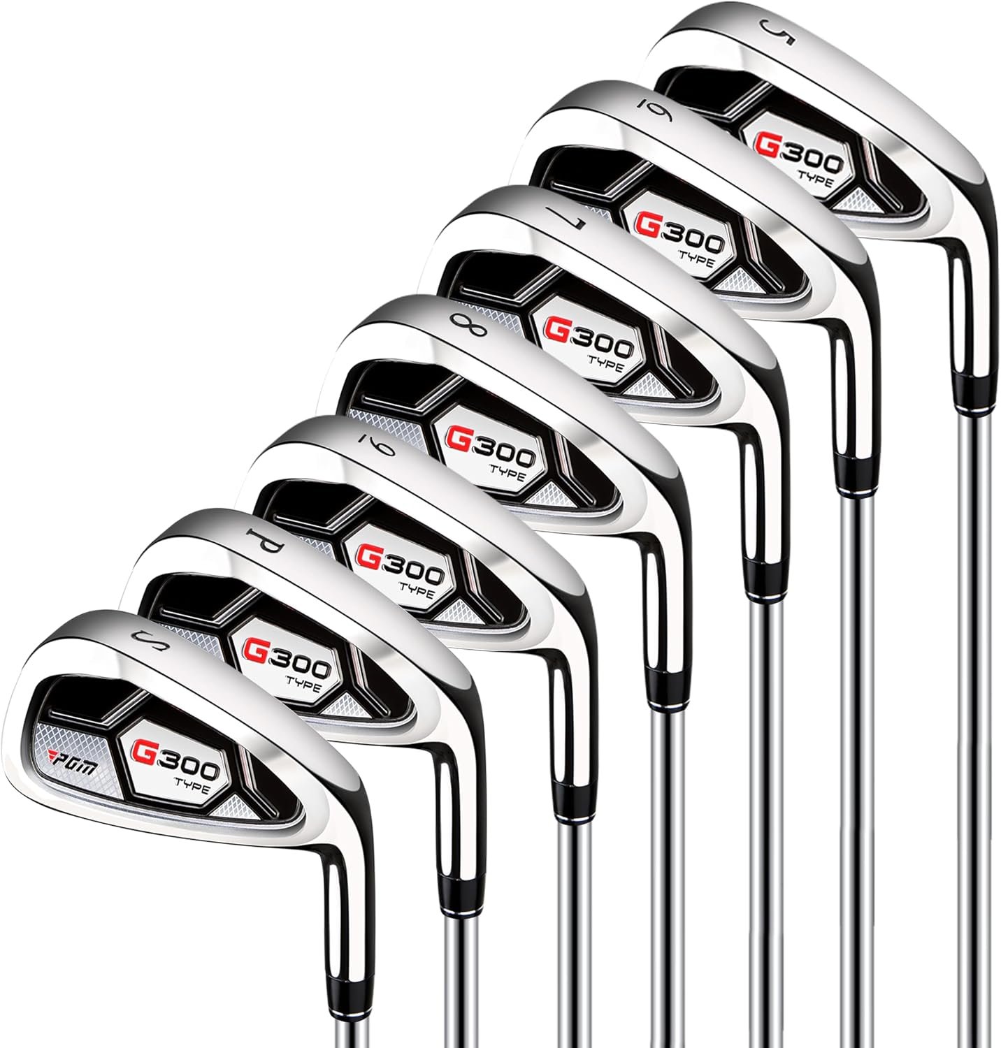 PGM Men’s Golf Iron Set for Right Handed with Forgiving Cavity Back Design | 7 Piece Wide Sole Golf Club Iron with Precision Balanced Steel Shaft and Easy Control Grip Includes 5 to 9 PW SW