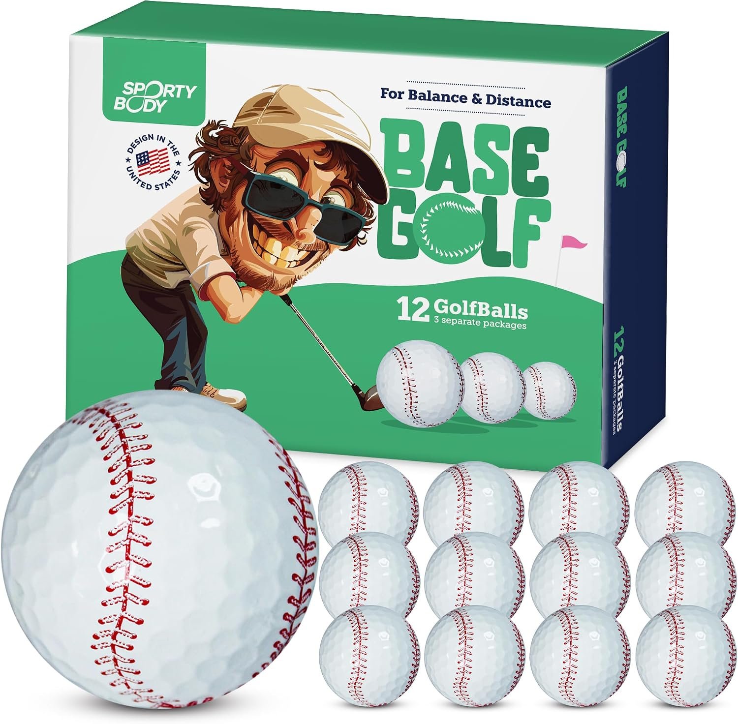 Baseball-Style Golf Balls – Set of 12, Surlyn Cover, Long Drive Distance & Precise Control, Great Golf Gift for Men & Women