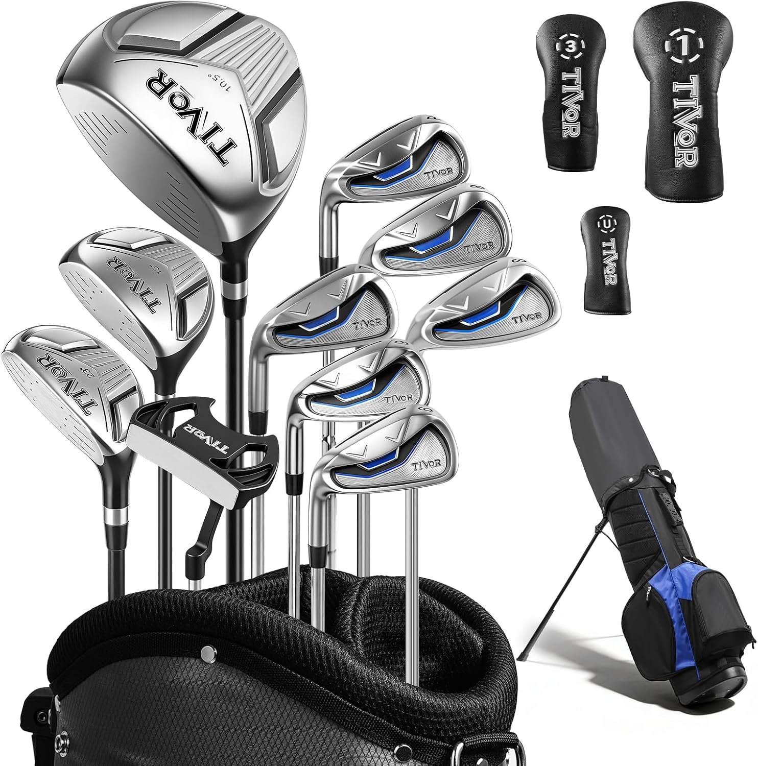 Golf Clubs Set Complete 14-Piece with Driver Fairway Hybrid Irons Putter Stand Bag & 3 Headcovers for Men Women Right Left Handed – Beginner Golf Sets Pink Black