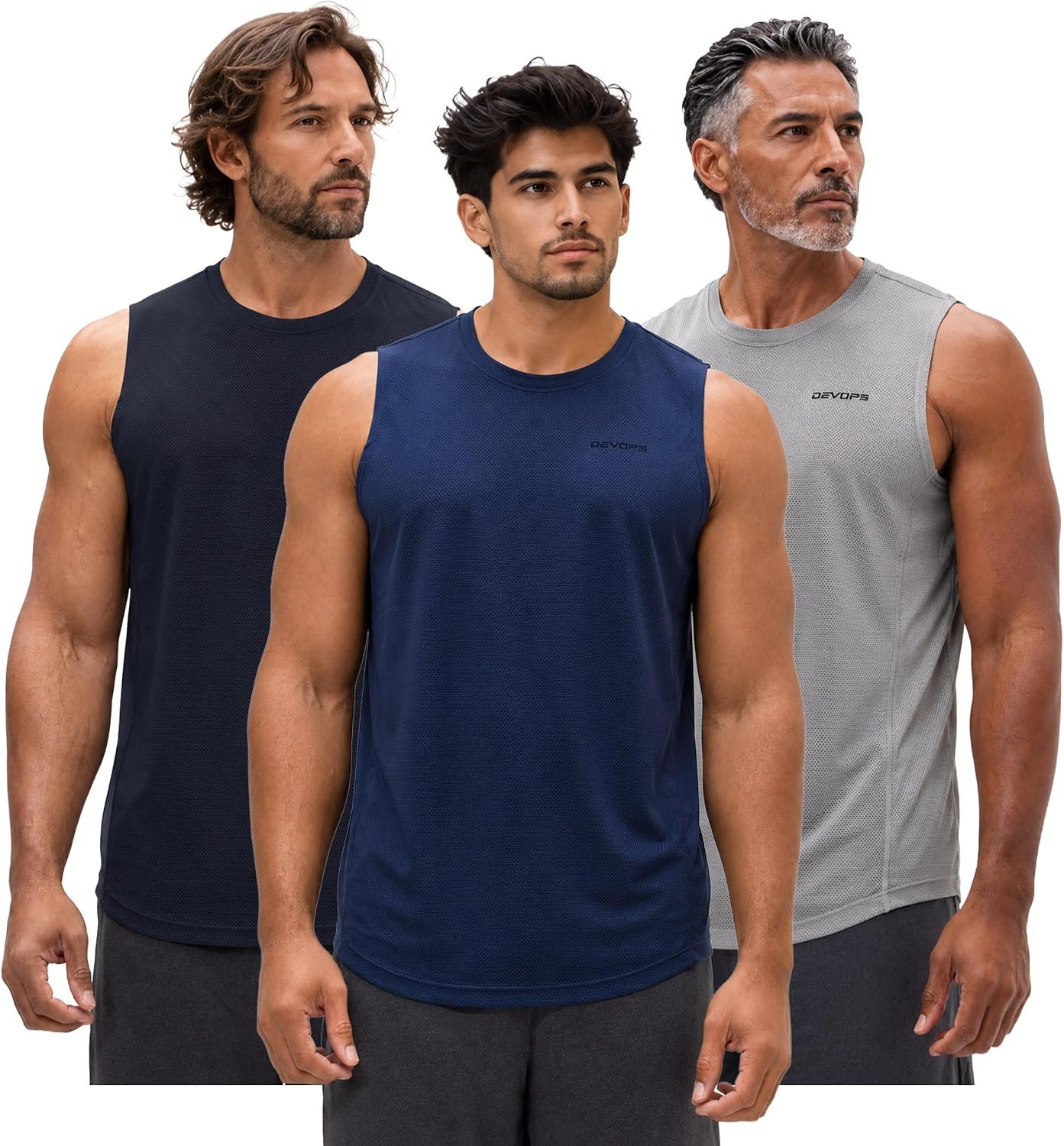 DEVOPS 3 Pack Sleeveless Men’s Muscle Shirts Dry Fit Mesh Tank Top Gym | Athletic Sleeveless Top, Dri-Fit Moisture Wicking, Mesh Tank Top, Quick Dry Activewear