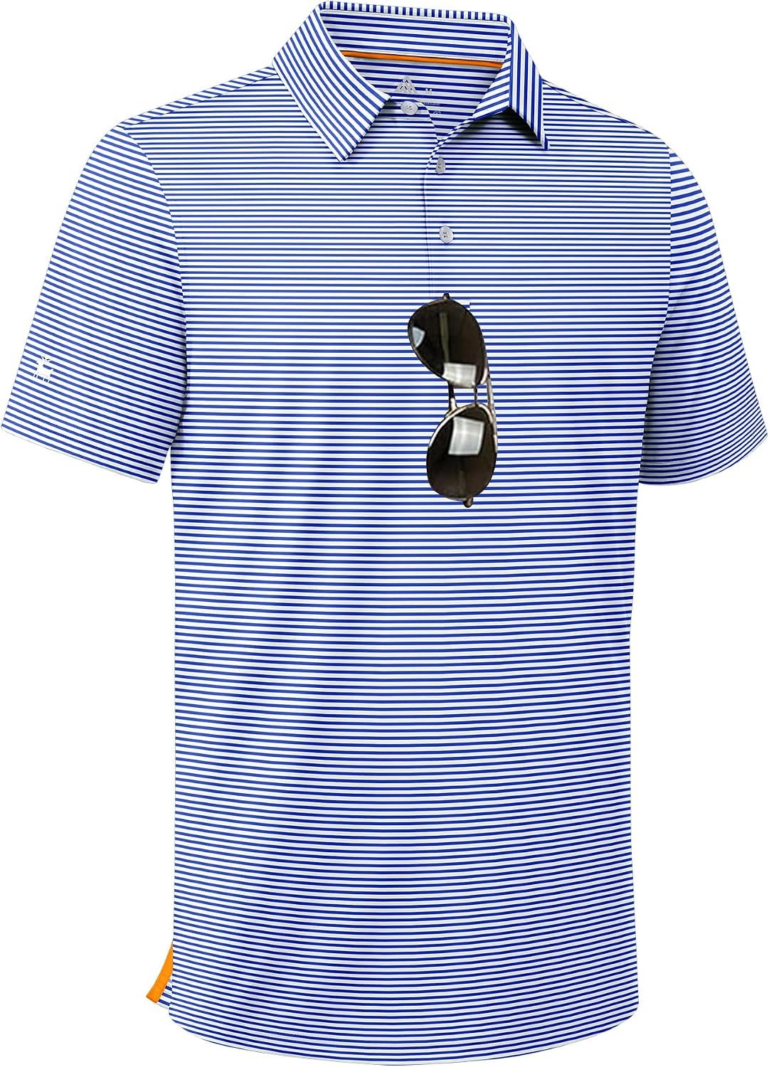 ZITY Men Golf Polo Shirts Short Sleeve Striped UPF 50+ Moisture Wicking Casual Collared Print T-Shirt for Men