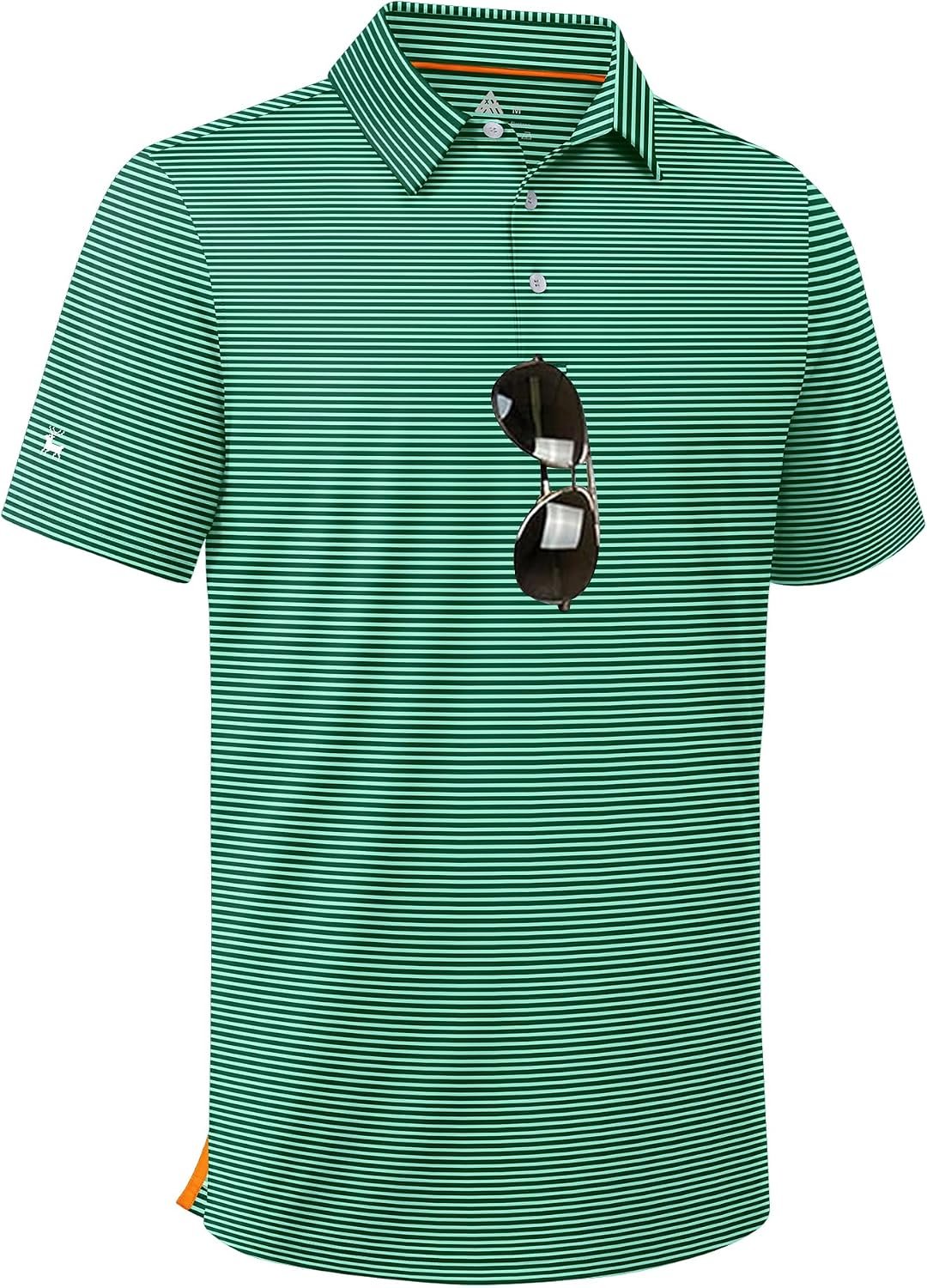 ZITY Men Golf Polo Shirts Short Sleeve Striped UPF 50+ Moisture Wicking Casual Collared Print T-Shirt for Men